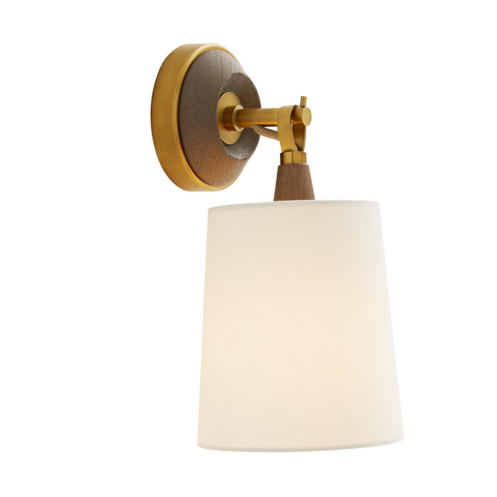 Shown in Antique Brass finish and Linen shade