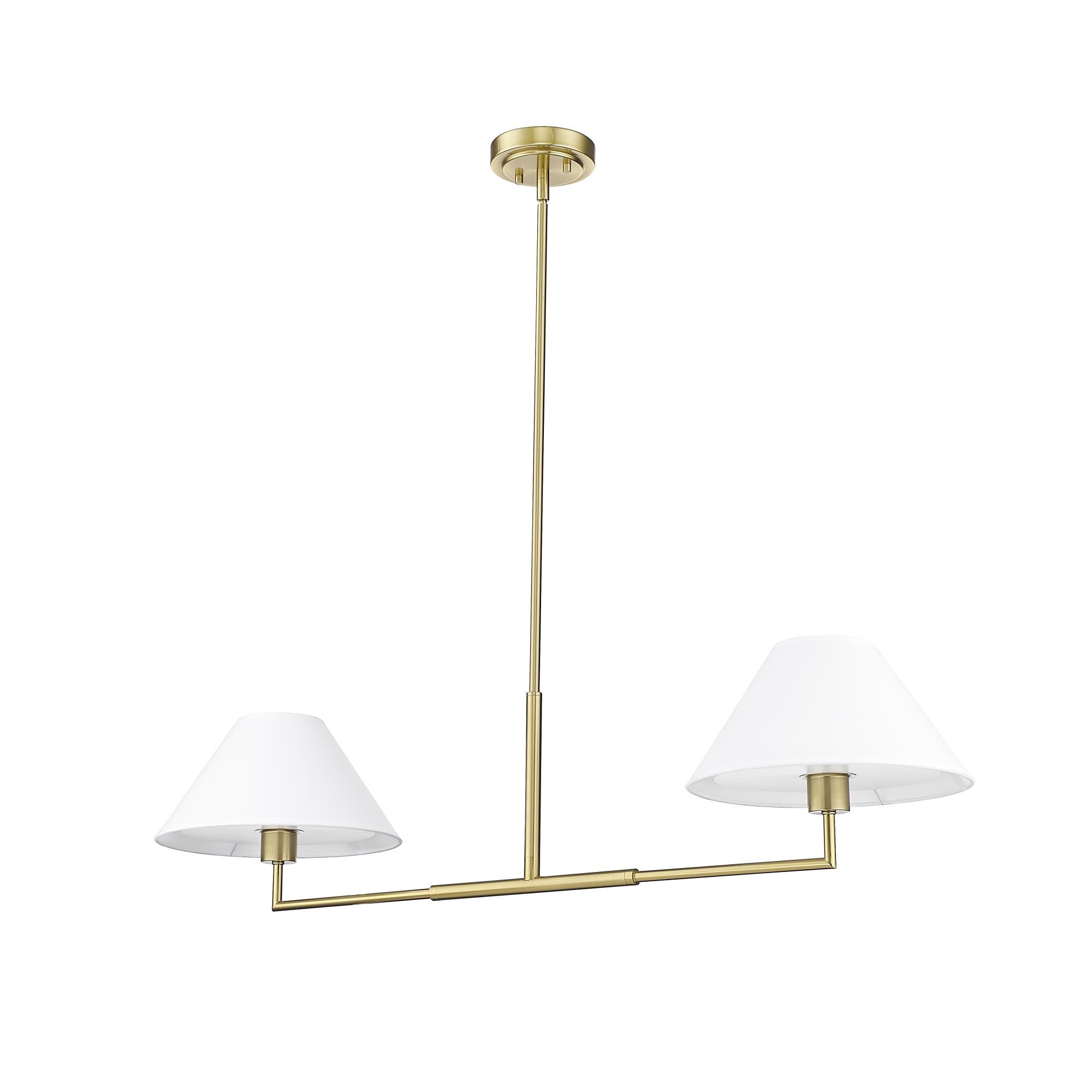 Shown in Luxe Gold finish and White Linen shade