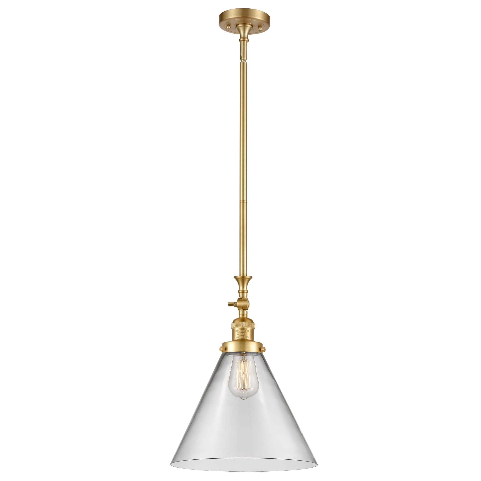 Shown in Satin Gold finish and Clear X-Large Cone glass