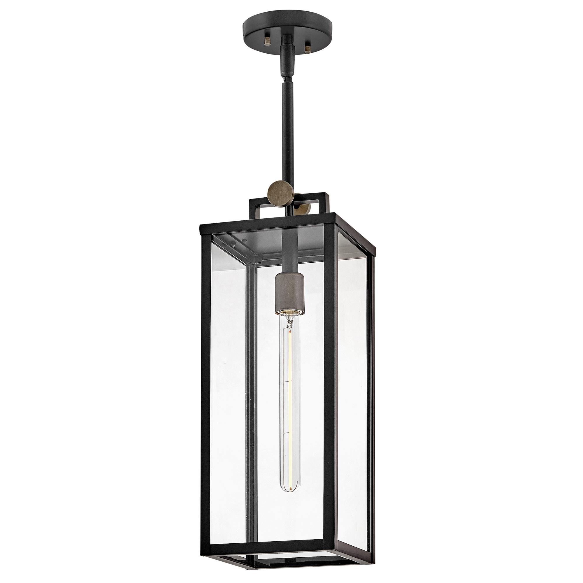 Shown in Black finish and Clear glass and Burnished Bronze accent