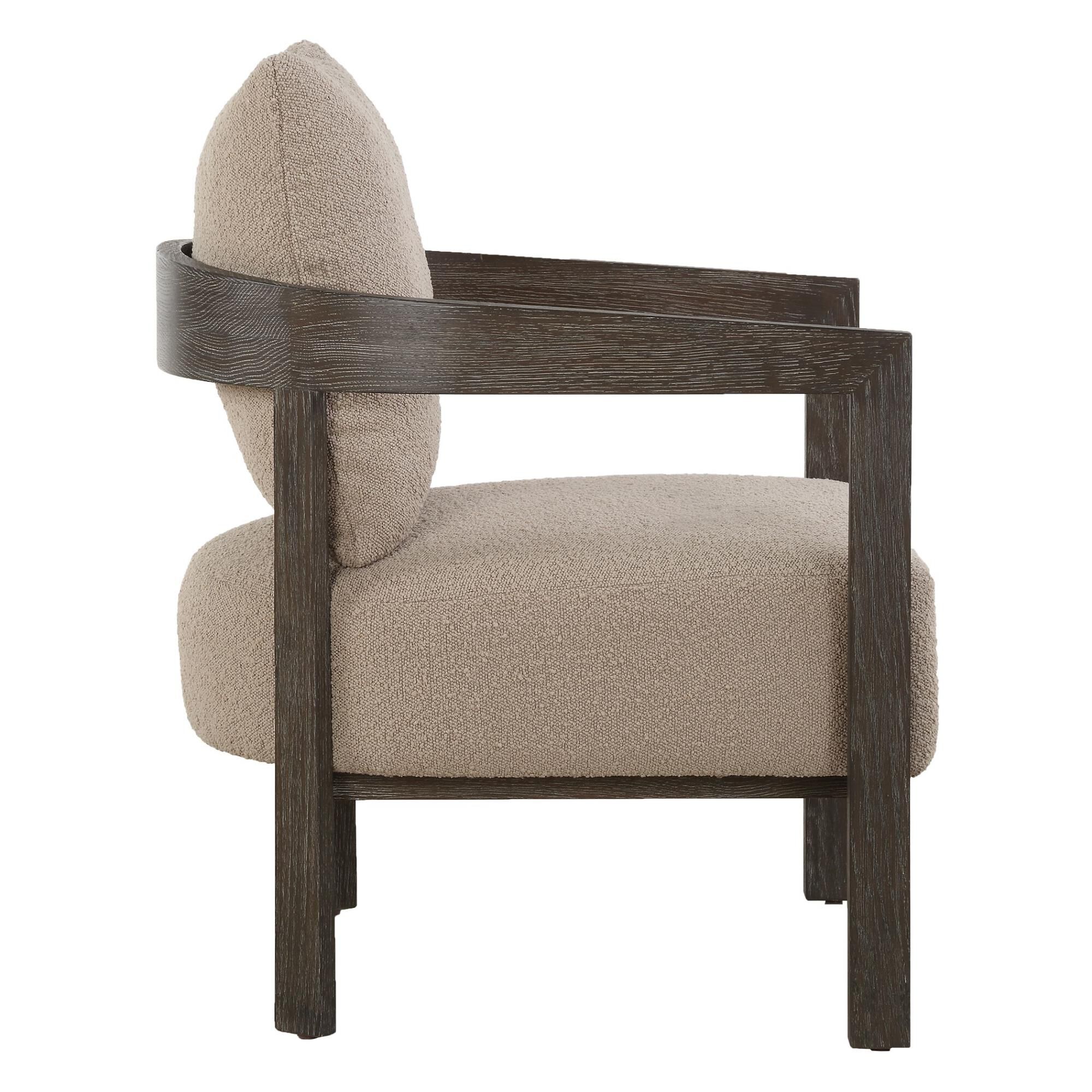 Shown in Sink Into The Comfort Of The Sienna Accent Chair. Modern Lines Of The Solid Oak Barrel Frame Are Sof finish