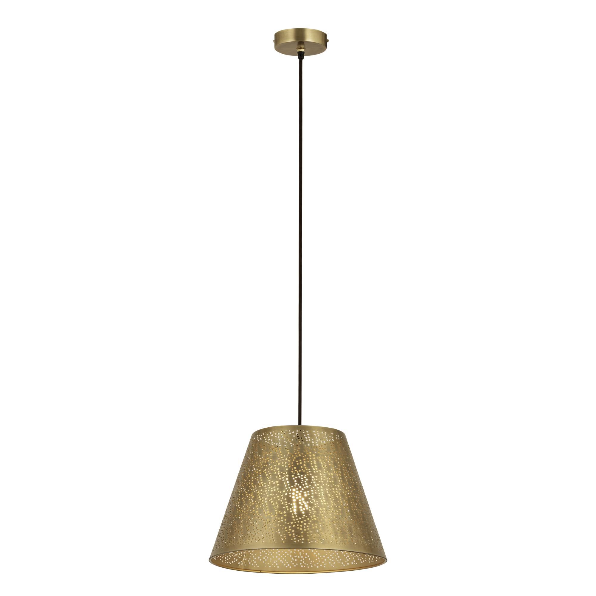 Shown in Antique Brass finish and Antique Brass  Metal shade