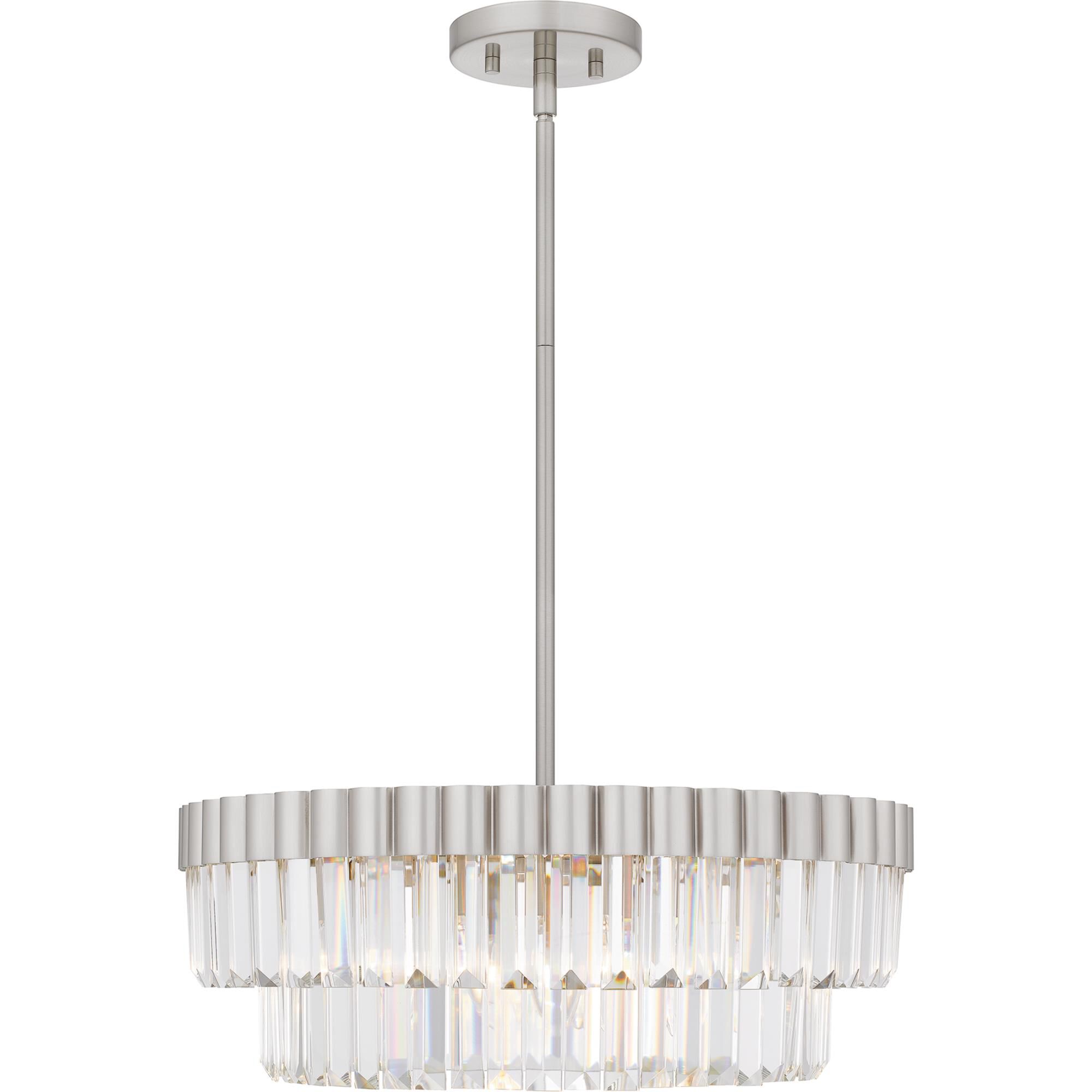 Shown in Brushed Nickel finish and Clear Crystal Glass , Clear Crystal Glass Drop shade