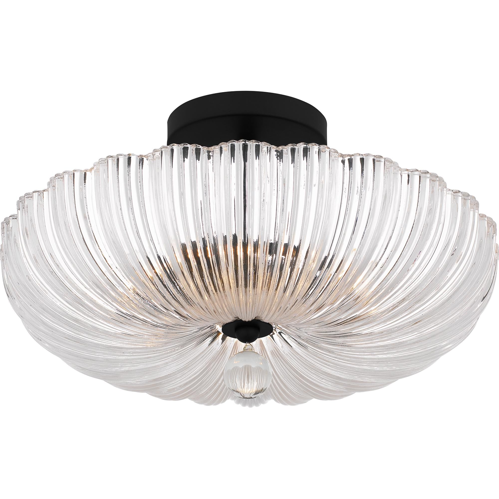 Shown in Matte Black finish and Clear Ribbed Glass shade