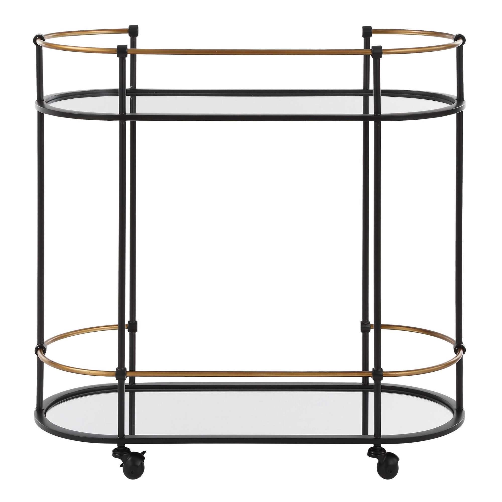 Shown in Highlighting A Clean Pill Shaped Design This Bar Cart Brags Of Satin Black Finished Iron Legs Accent finish