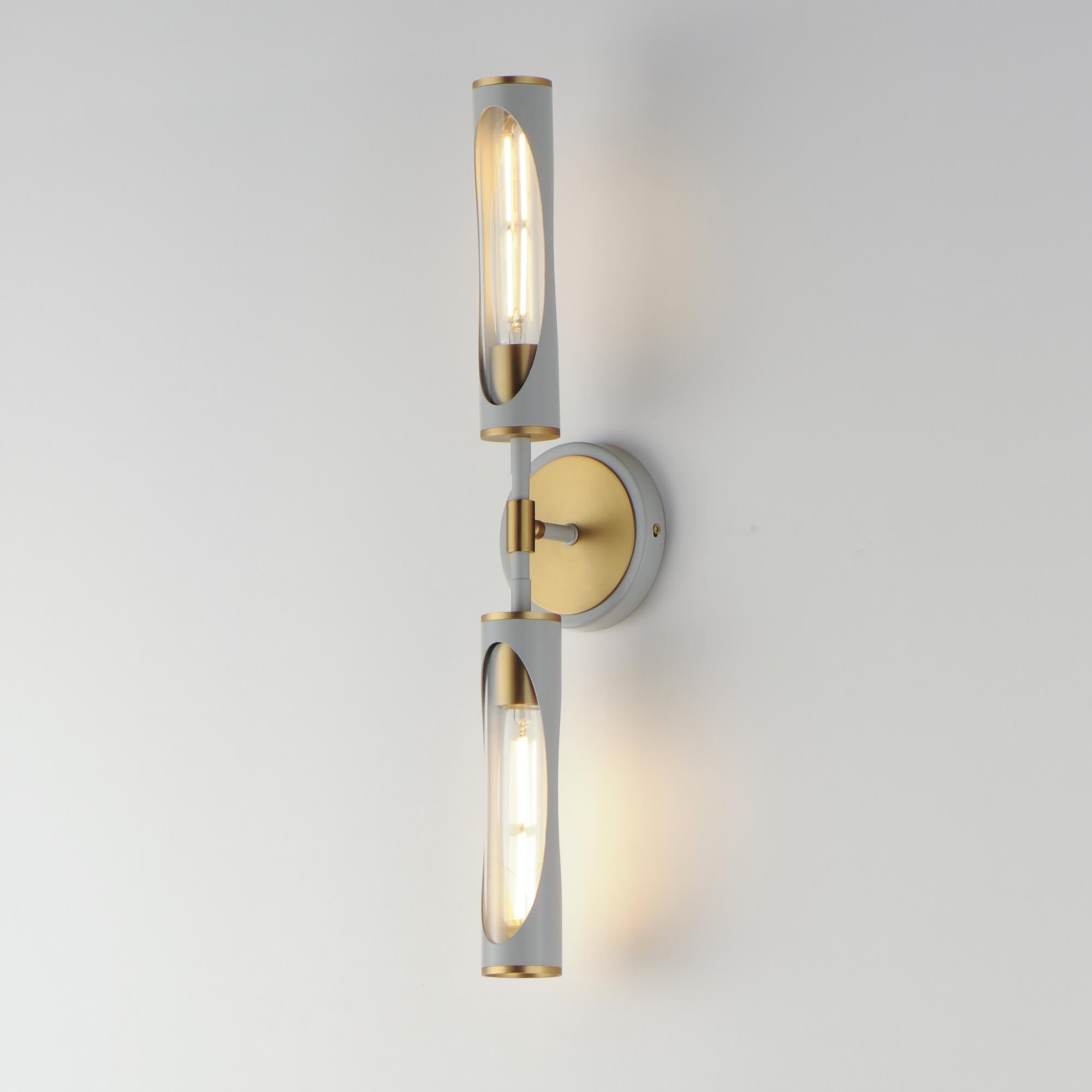 Shown in Light French Gray / Natural Aged Brass finish and Clear glass and Glass shade