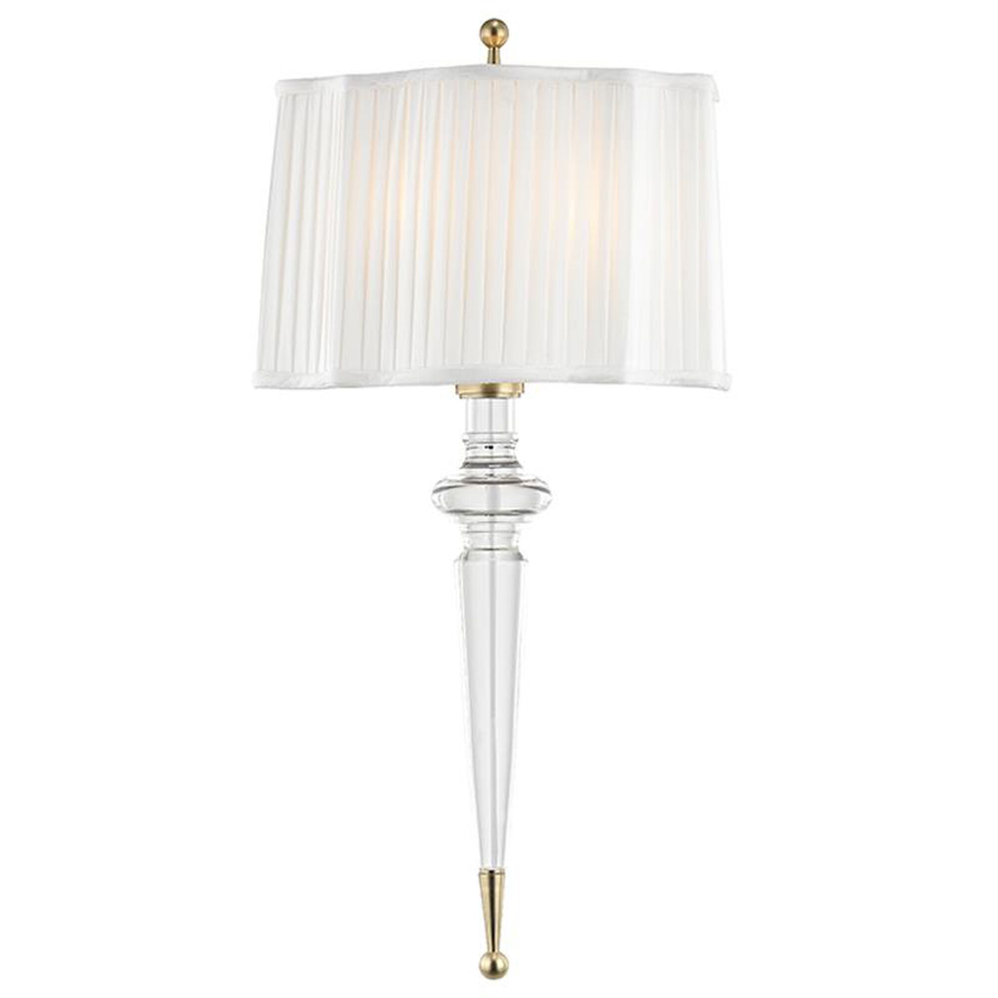 Shown in Aged Brass finish and Off White Faux Silk shade