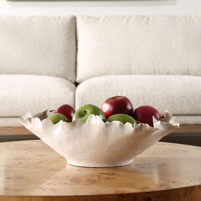 Shown in Matte Off-White Ceramic Bowl Features A Textured Exterior With Delicate, Organically Shaped Imperfec finish