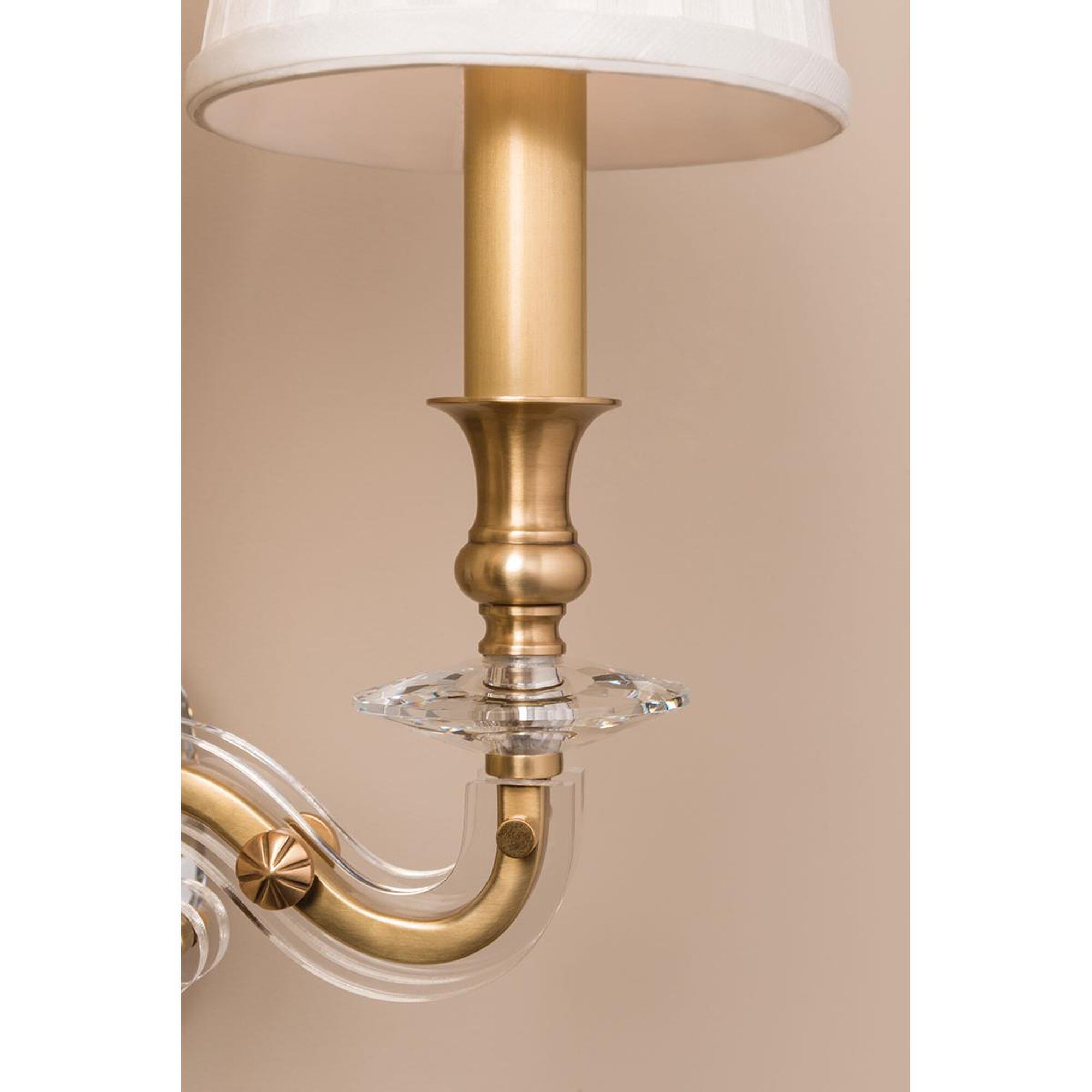 Shown in Aged Brass finish and White Silk shade