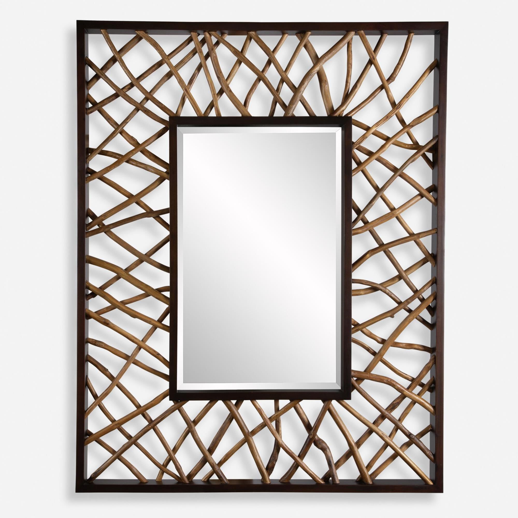 Shown in The Teak Maze Mirror Is Sure To Make A Statement In Any Space. This Beautifully Unique Piece Is Cons finish