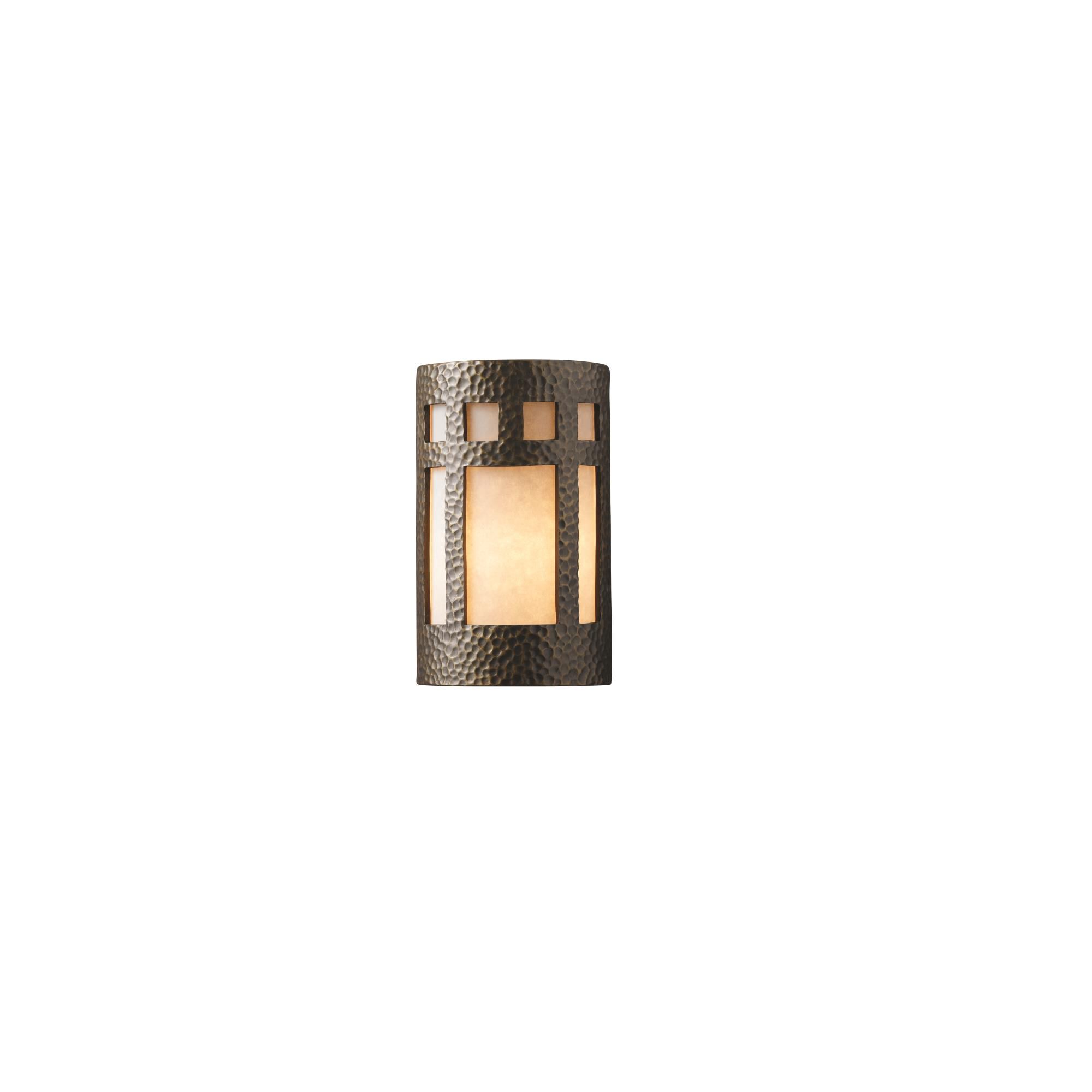 Shown in Hammered Polished Brass finish and White Styrene shade