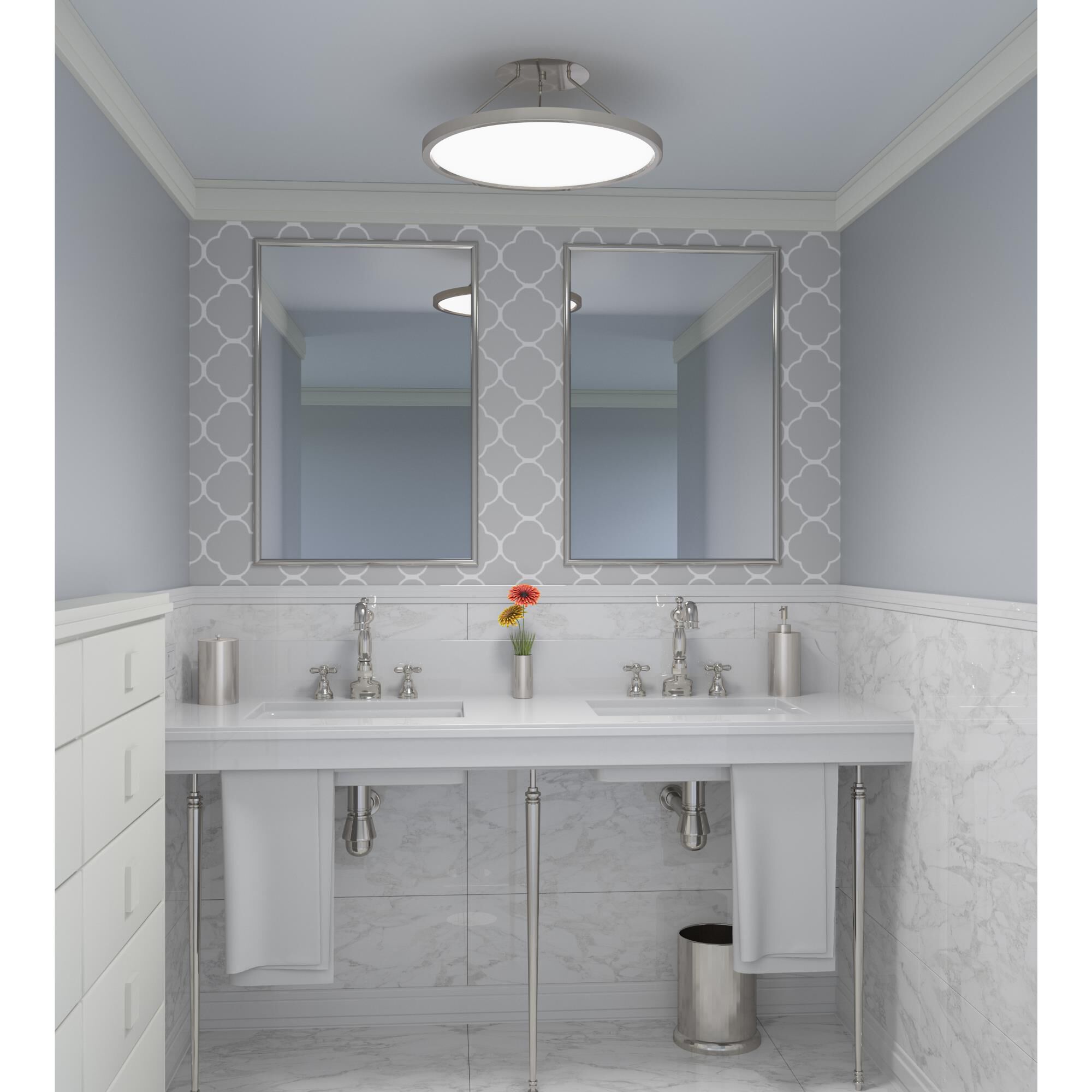 Shown in Brushed Nickel finish and White Acrylic shade