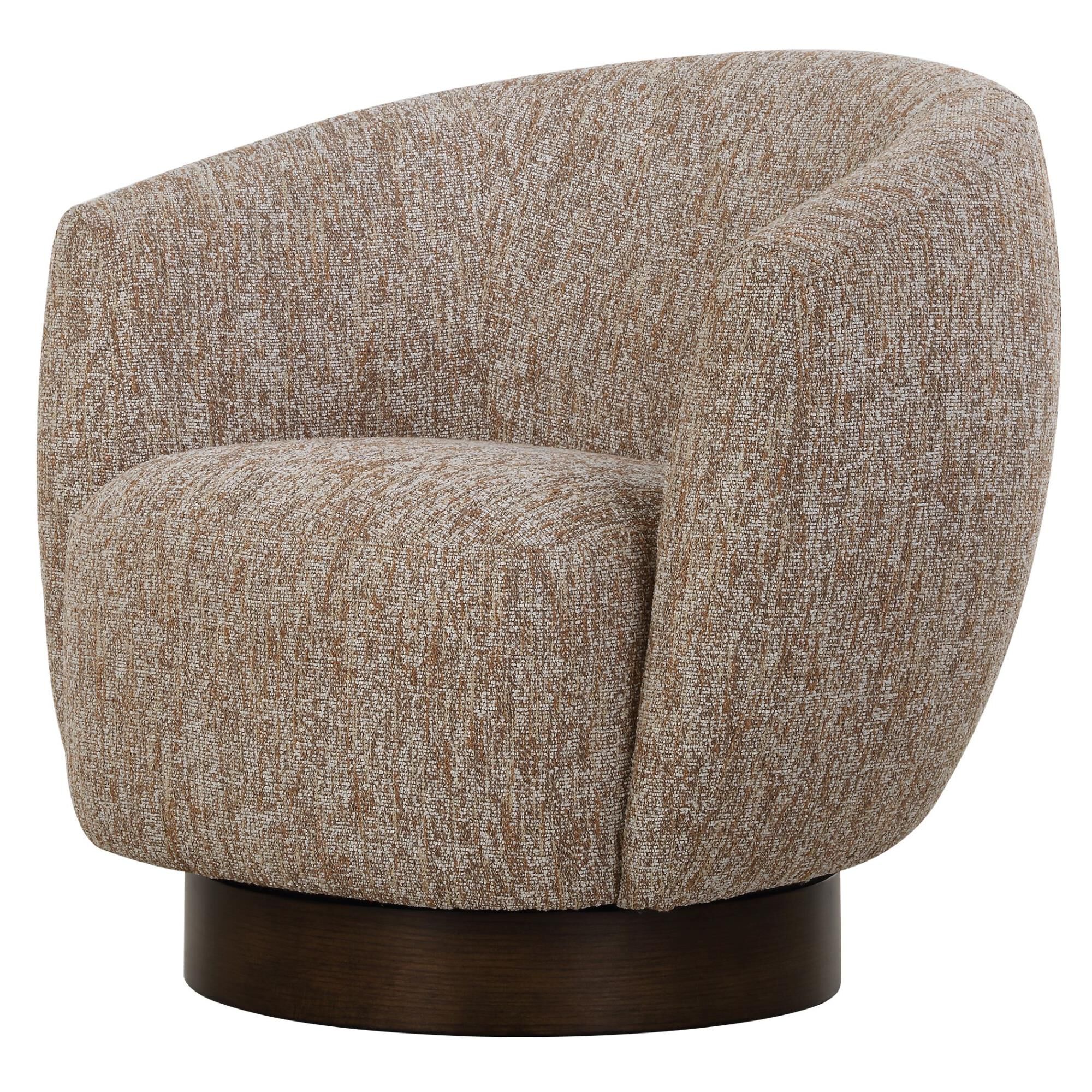 Shown in Embodying Richness Of Earth's Warm Tones, The Dunes Barrel Back Swivel Chair Features A Woven Fabric finish