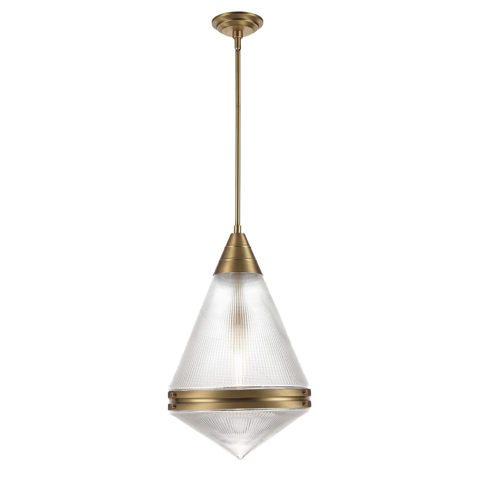 Shown in Natural Aged Brass finish and Prairie Rib Frost glass