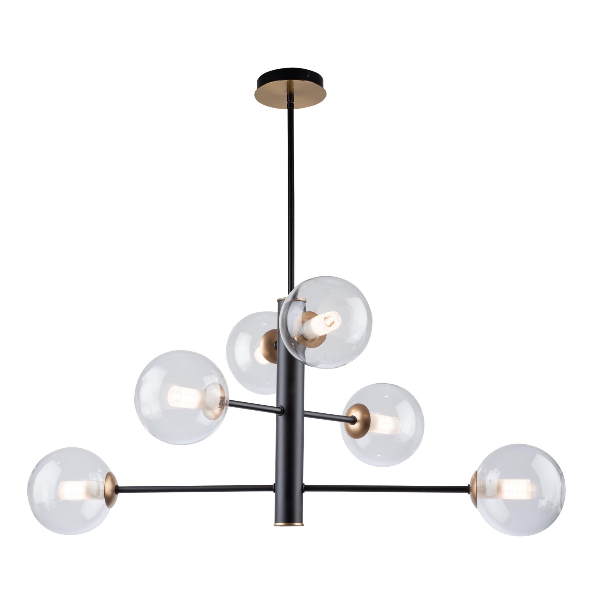 Shown in Matte Black & Brass finish and Glass shade