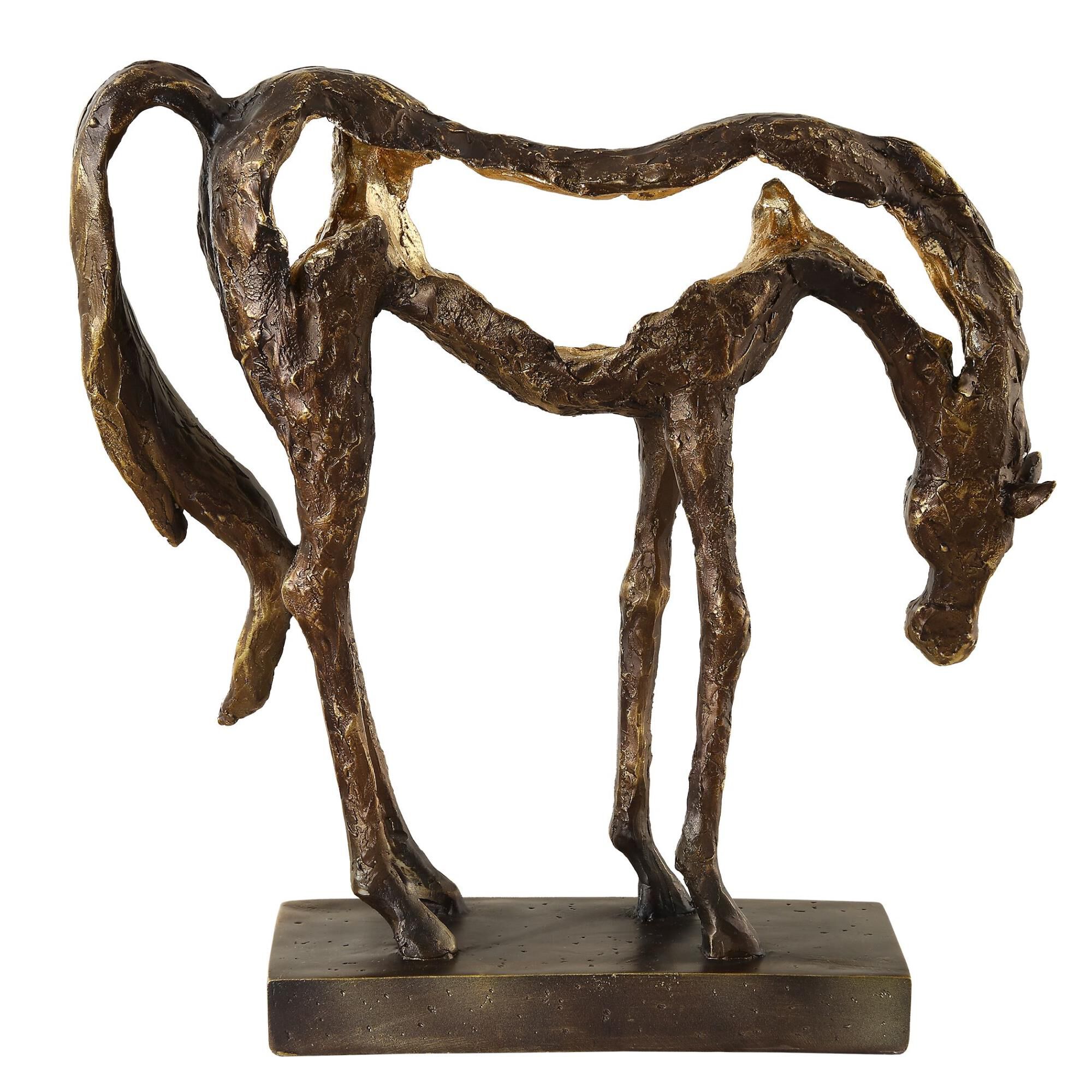 Shown in Openly Sculpted, Grazing Horse Sculpture Finished In A Heavily Textured, Antiqued Bronze With Dark B finish