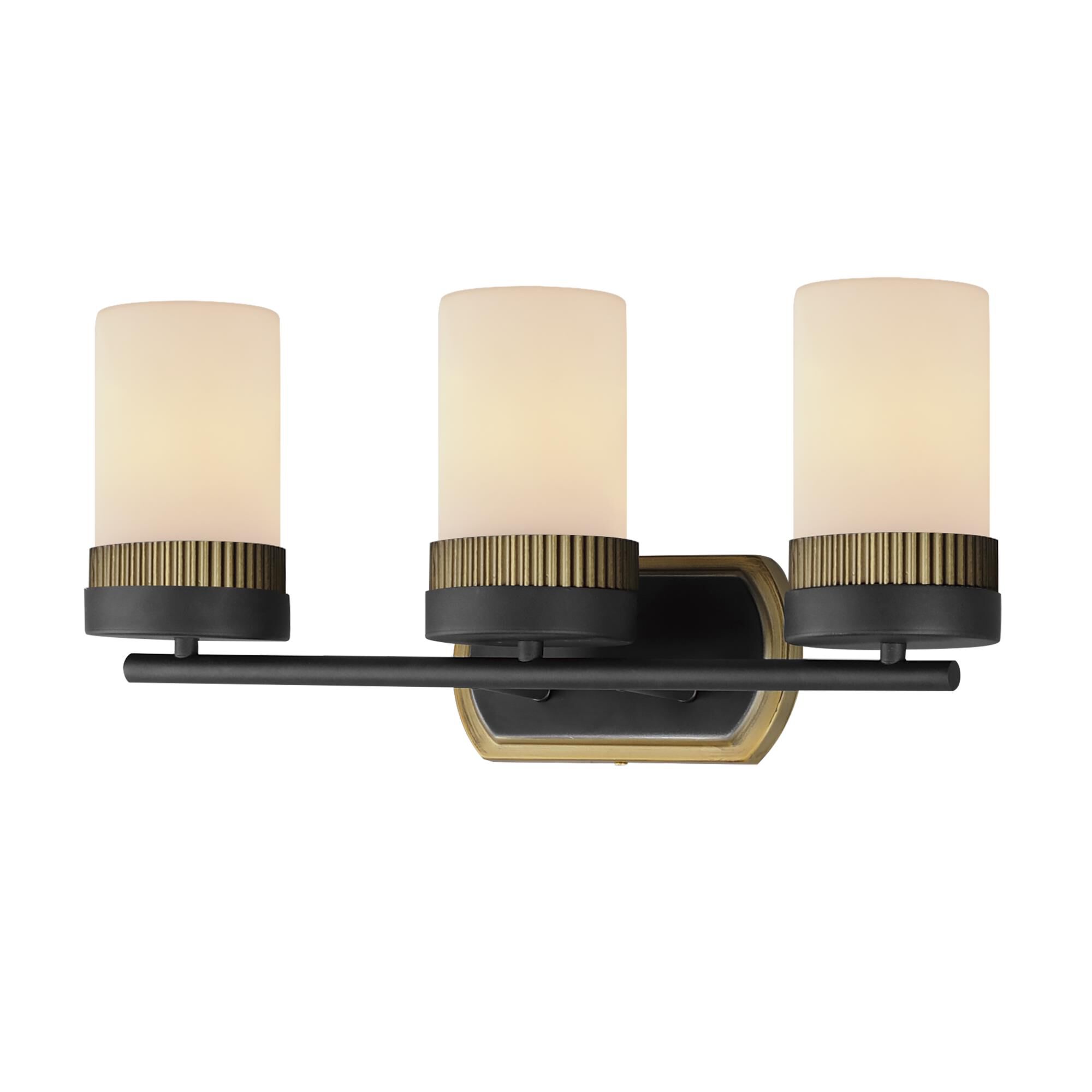 Shown in Black / Antique Brass finish and Satin White glass and Glass shade