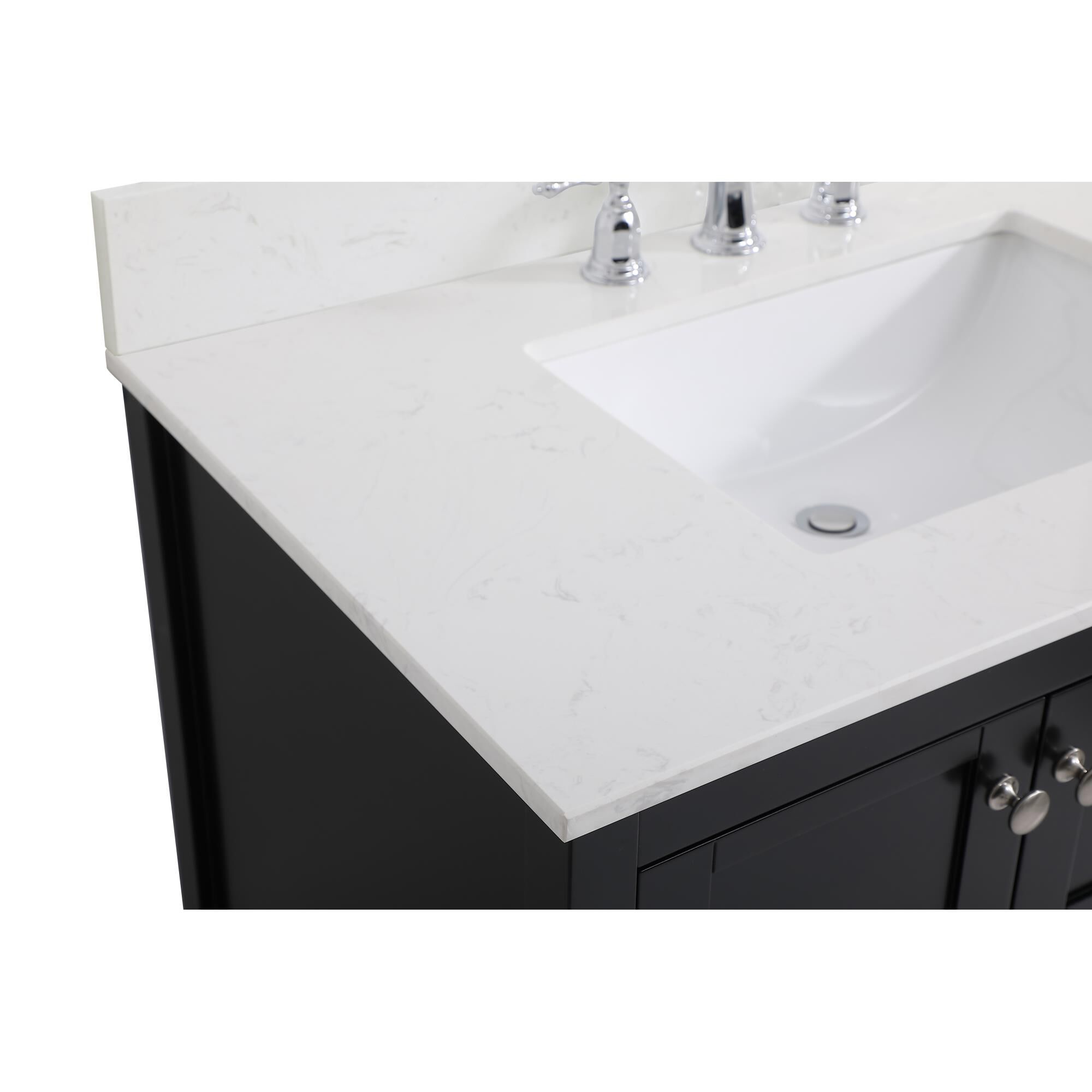 Shown in Black And Brushed Nickel With Calacatta Quartz finish