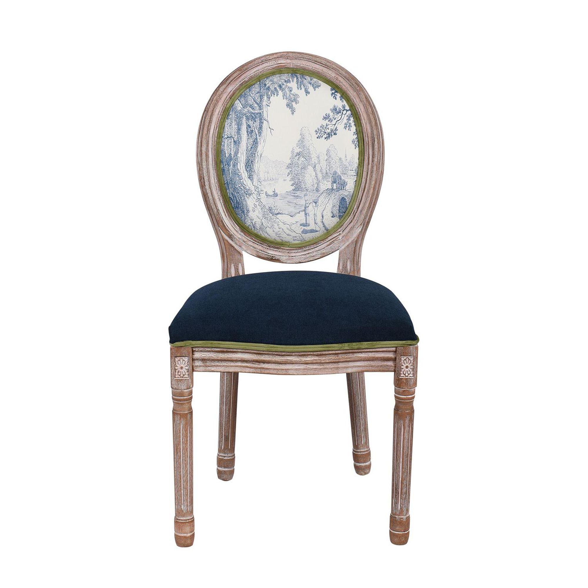 Shown in Blue Toile, Navy Velvet, Lime Green and Taupe Washed finish