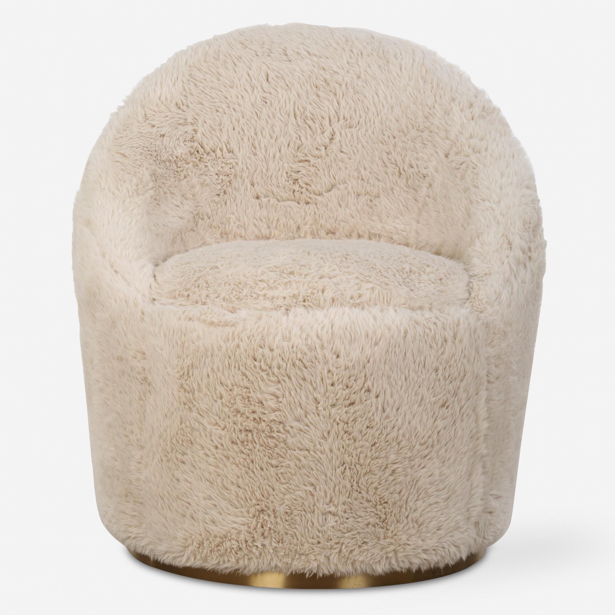 Shown in A Blend Of Contemporary And Cozy, This Chair Is Upholstered In A Caramel Toned Long-Haired Faux Shee finish