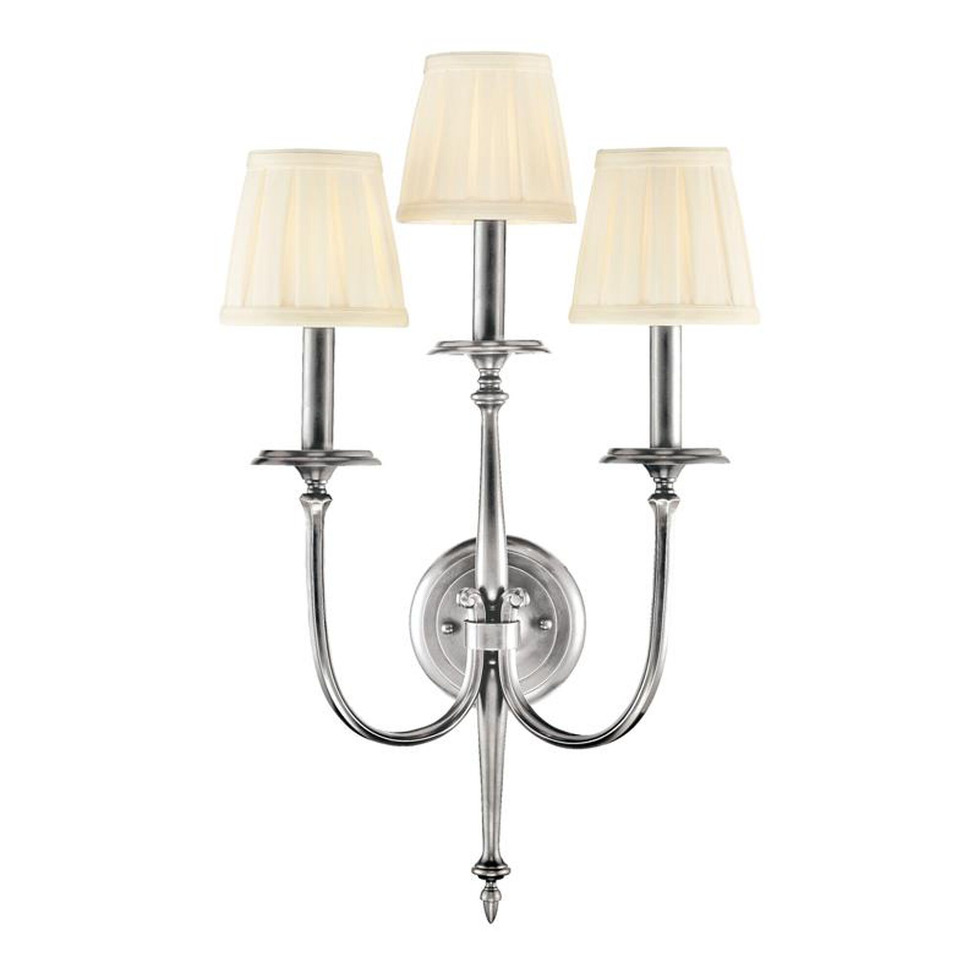 Shown in Polished Nickel finish and Off White Faux Silk shade