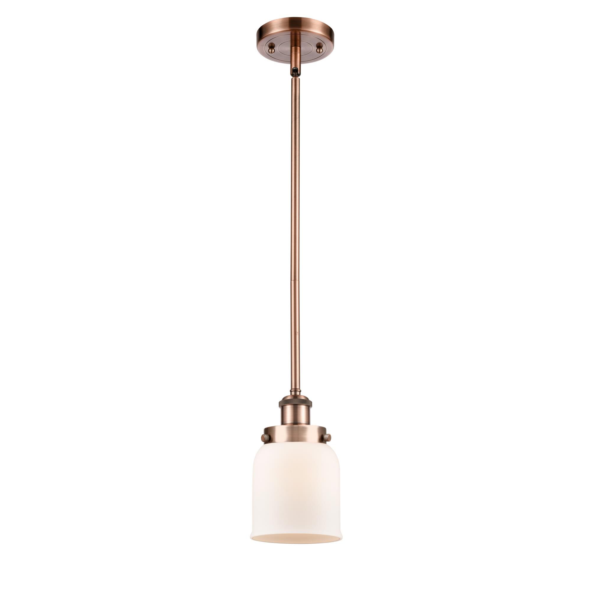 Shown in Antique Copper finish and Matte White glass