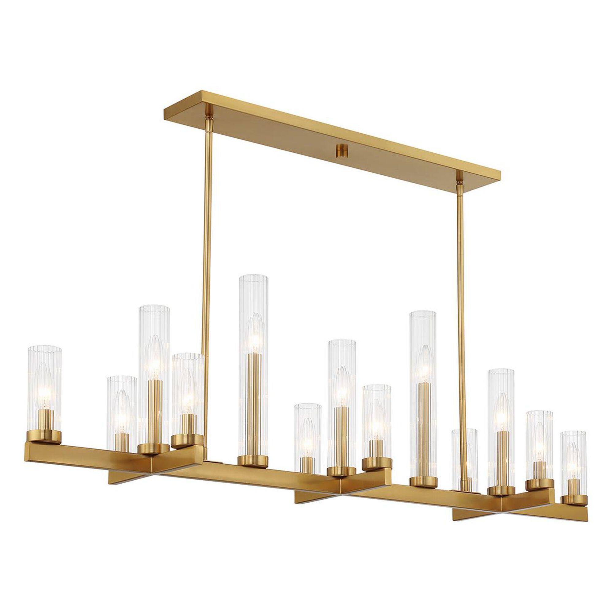 Shown in Warm Brass finish and Clear Ribbed glass