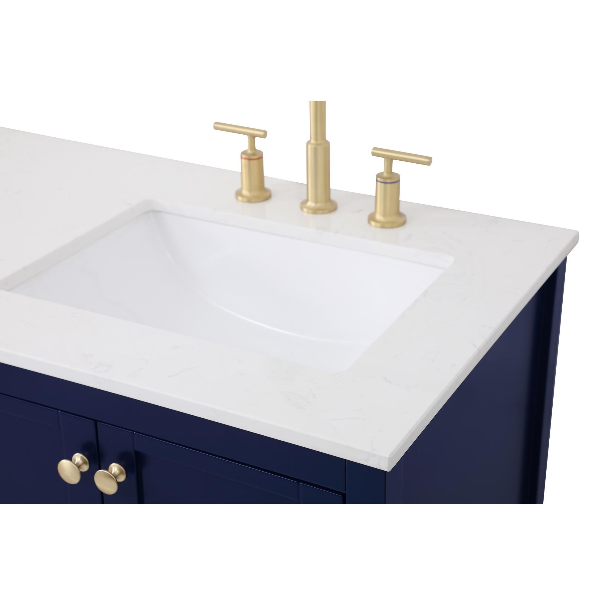 Shown in Blue And Gold With Calacatta Quartz finish