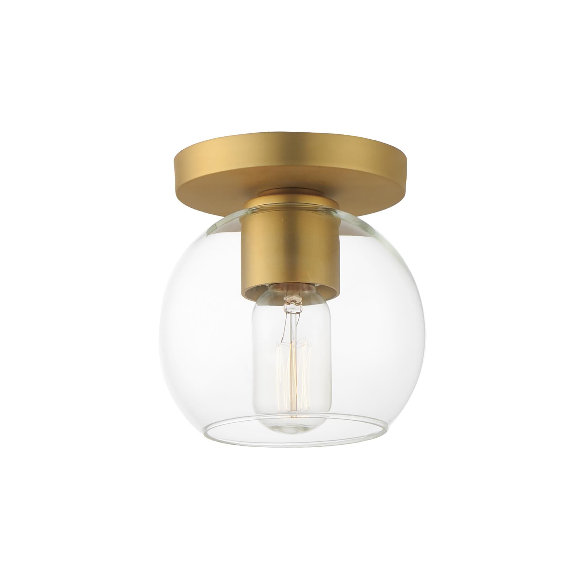 Shown in Natural Aged Brass finish and Clear glass and Glass shade