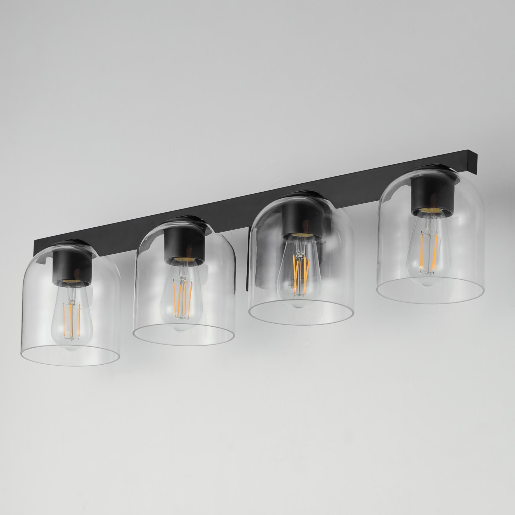 Shown in Black finish and Clear glass and Glass shade