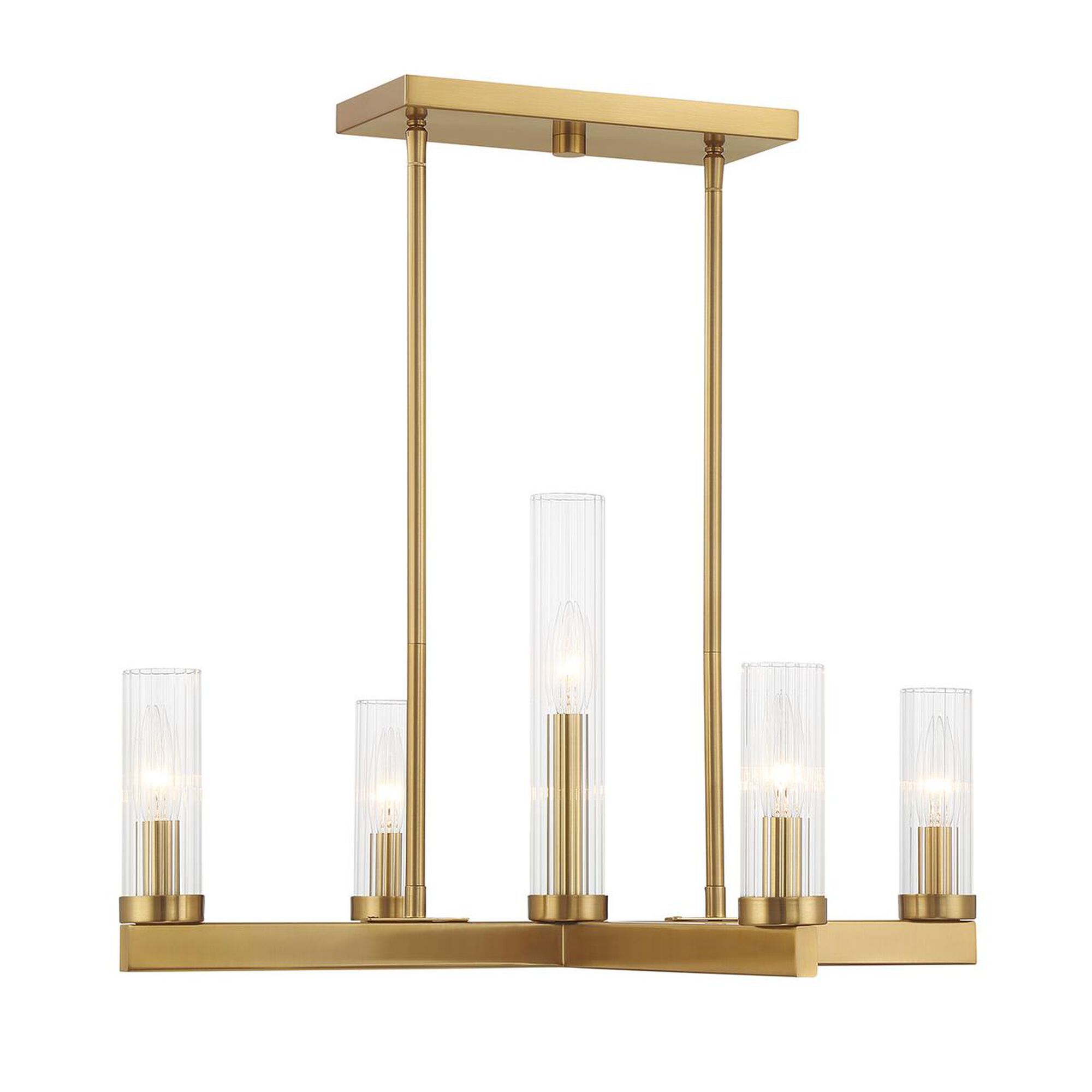 Shown in Warm Brass finish and Clear Ribbed glass