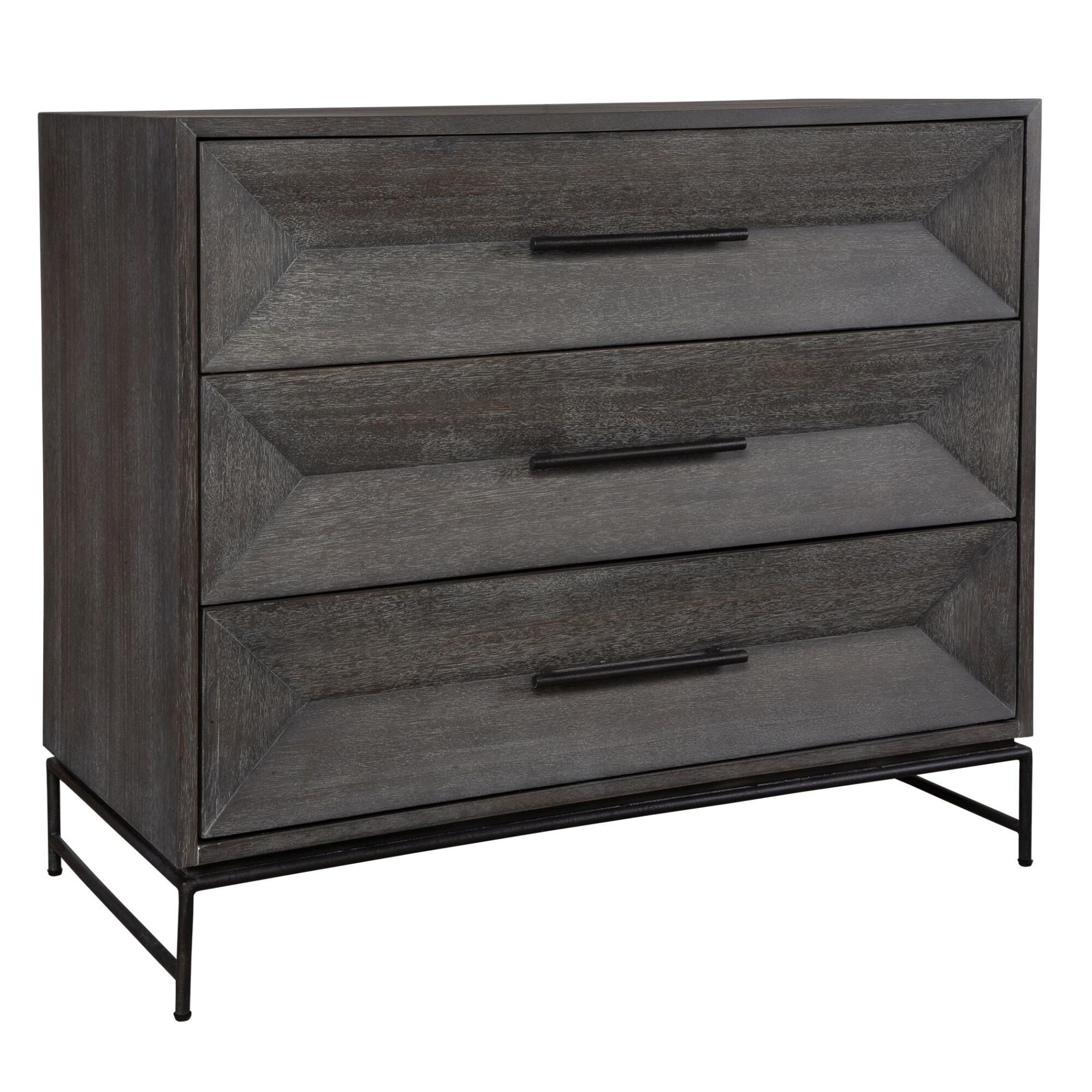 Shown in Displaying Balanced Elegance Through Its Three Symmetric Drawers This Chest Is Crafted From Rich Aca finish