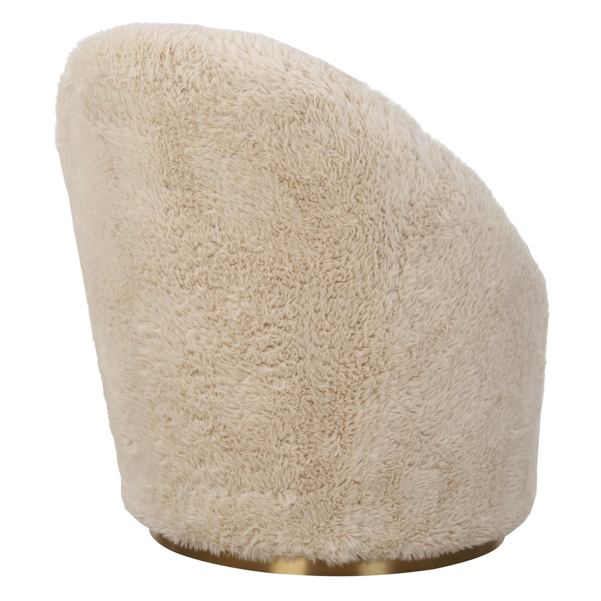 Shown in A Blend Of Contemporary And Cozy, This Chair Is Upholstered In A Caramel Toned Long-Haired Faux Shee finish