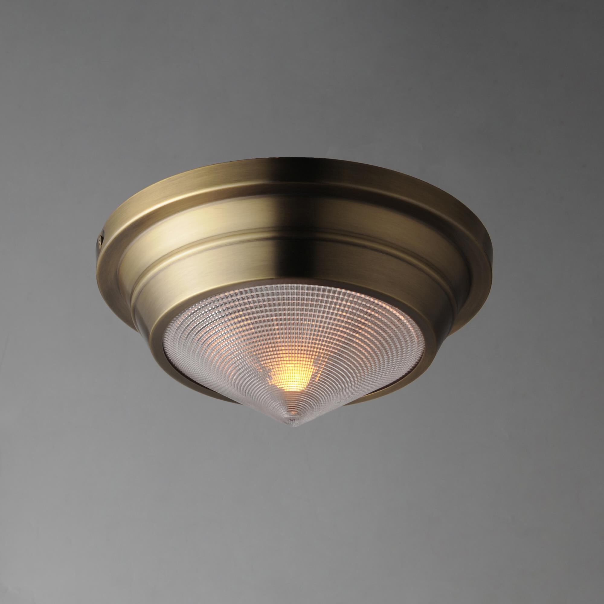 Shown in Natural Aged Brass finish and Prairie Rib Frost glass and Glass shade