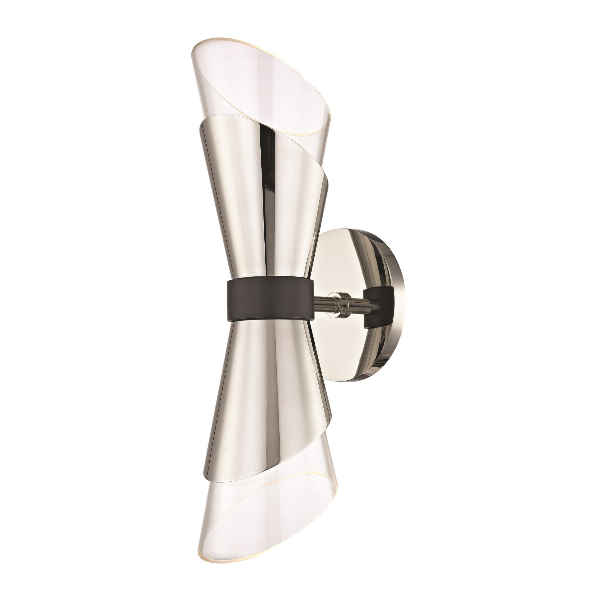 Shown in Polished Nickel finish and Opal Etched glass and Black accent