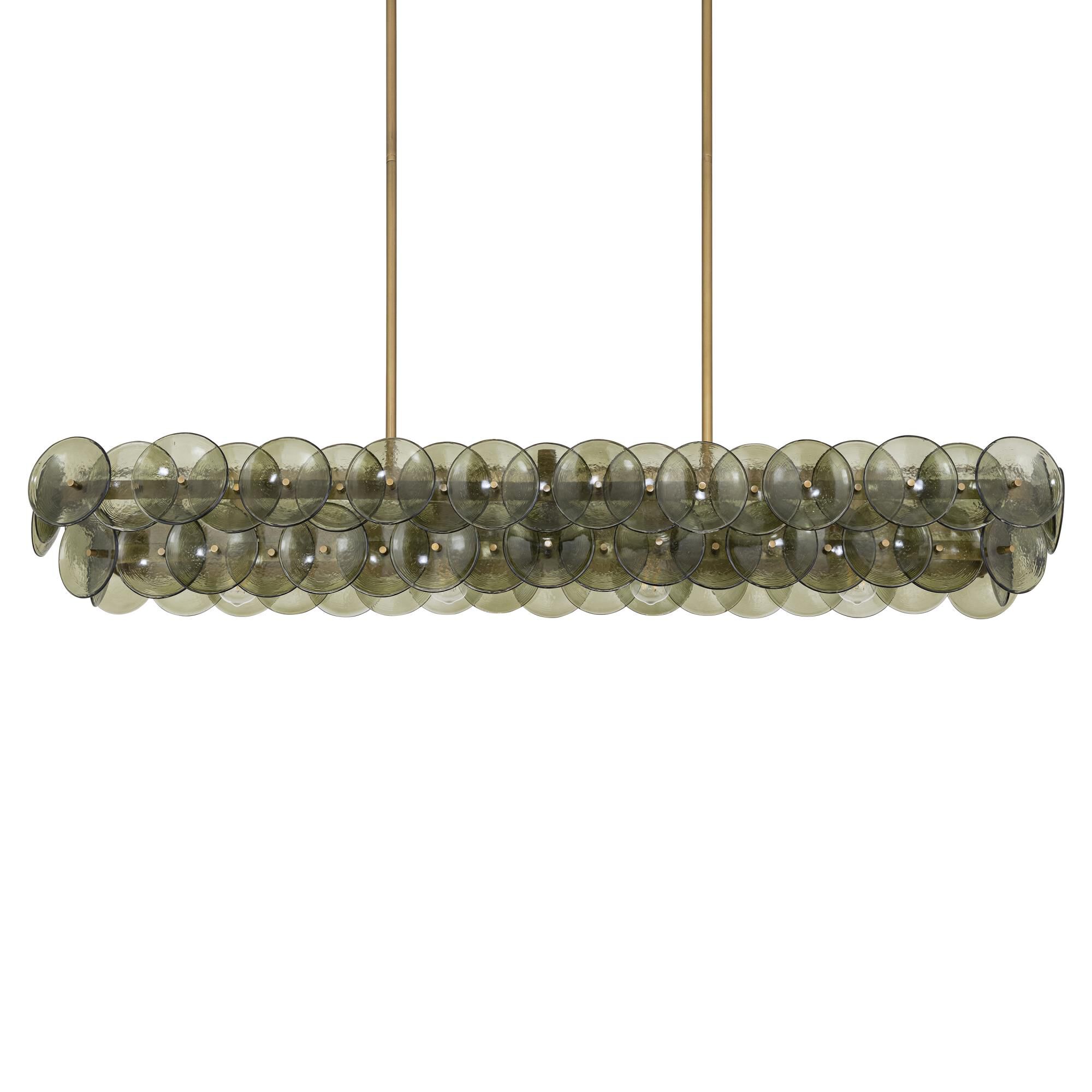 Shown in Weathered Brass finish and Green Vintage glass and Recycled Glass shade