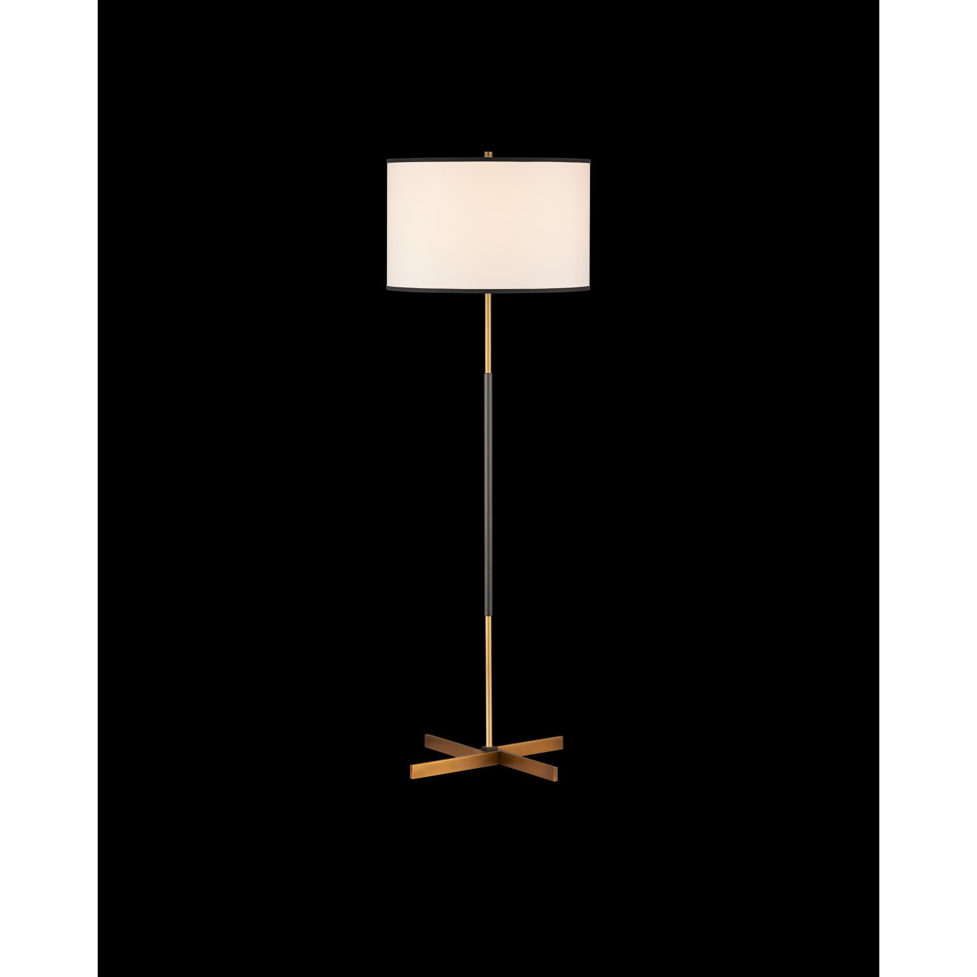 Shown in Brass and Oil Rubbed Bronze finish and Off White Shantung With Black Trim shade