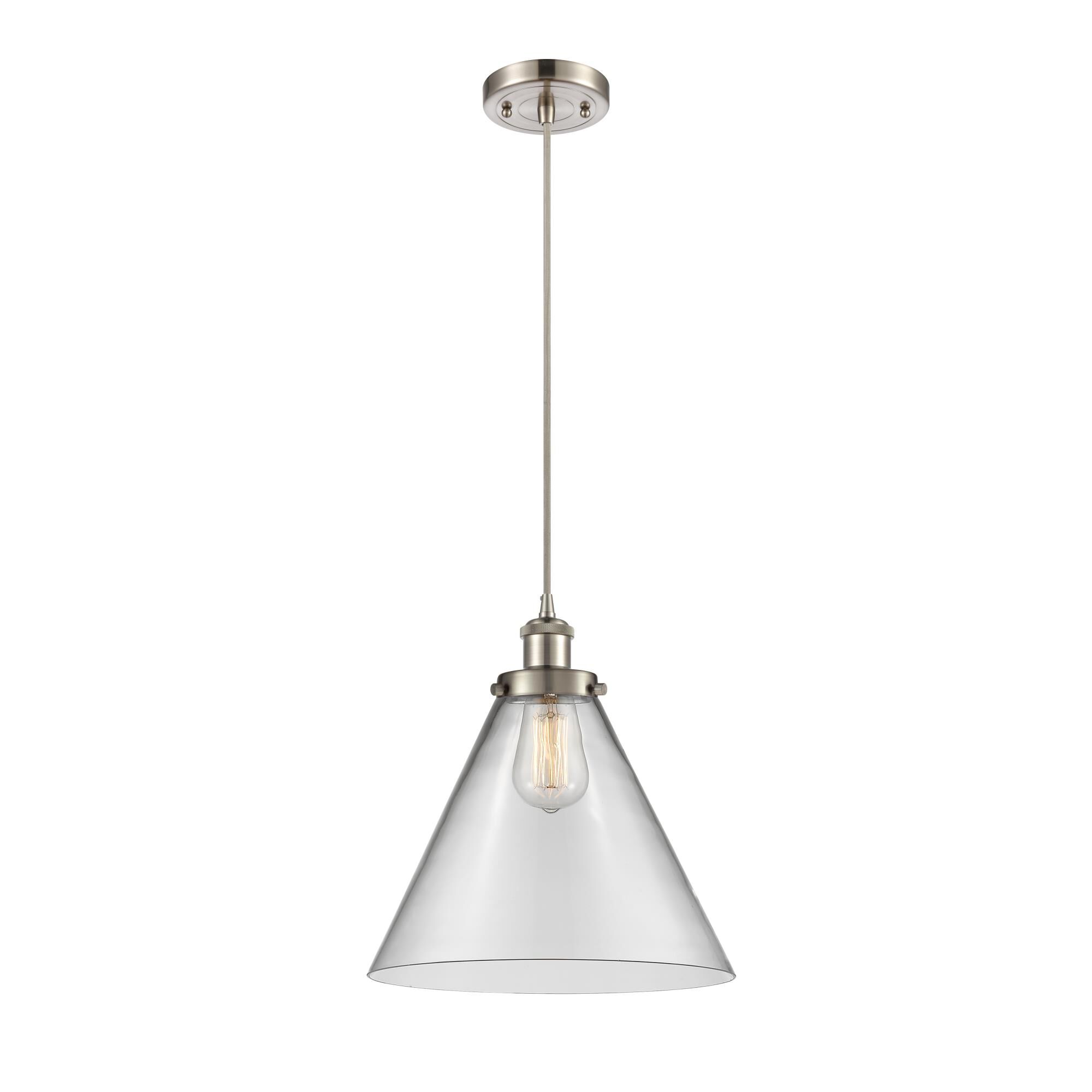 Shown in Brushed Satin Nickel finish and Cased Matte White Large Cone glass and None shade