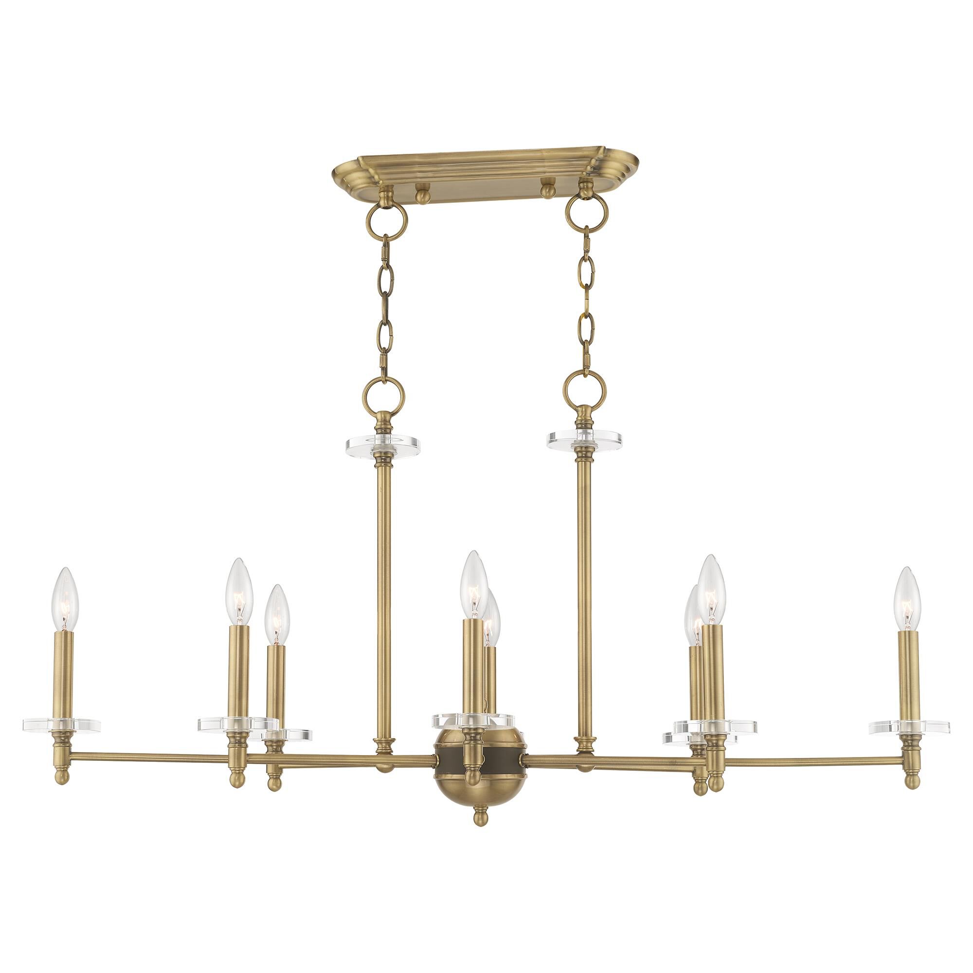 Shown in Antique Brass finish and Clear Crystal Bobeches glass