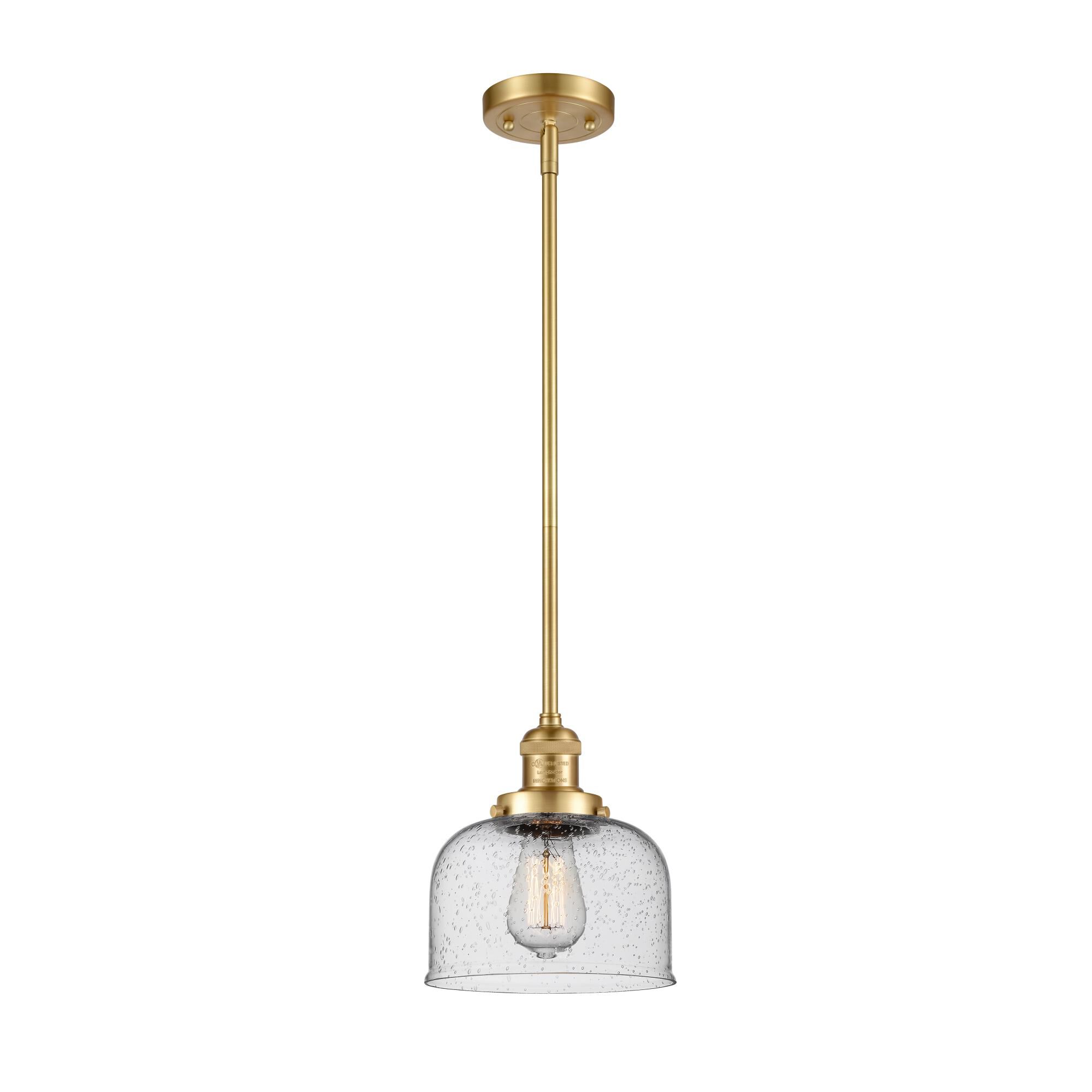 Shown in Satin Gold finish and Seedy Large Bell glass