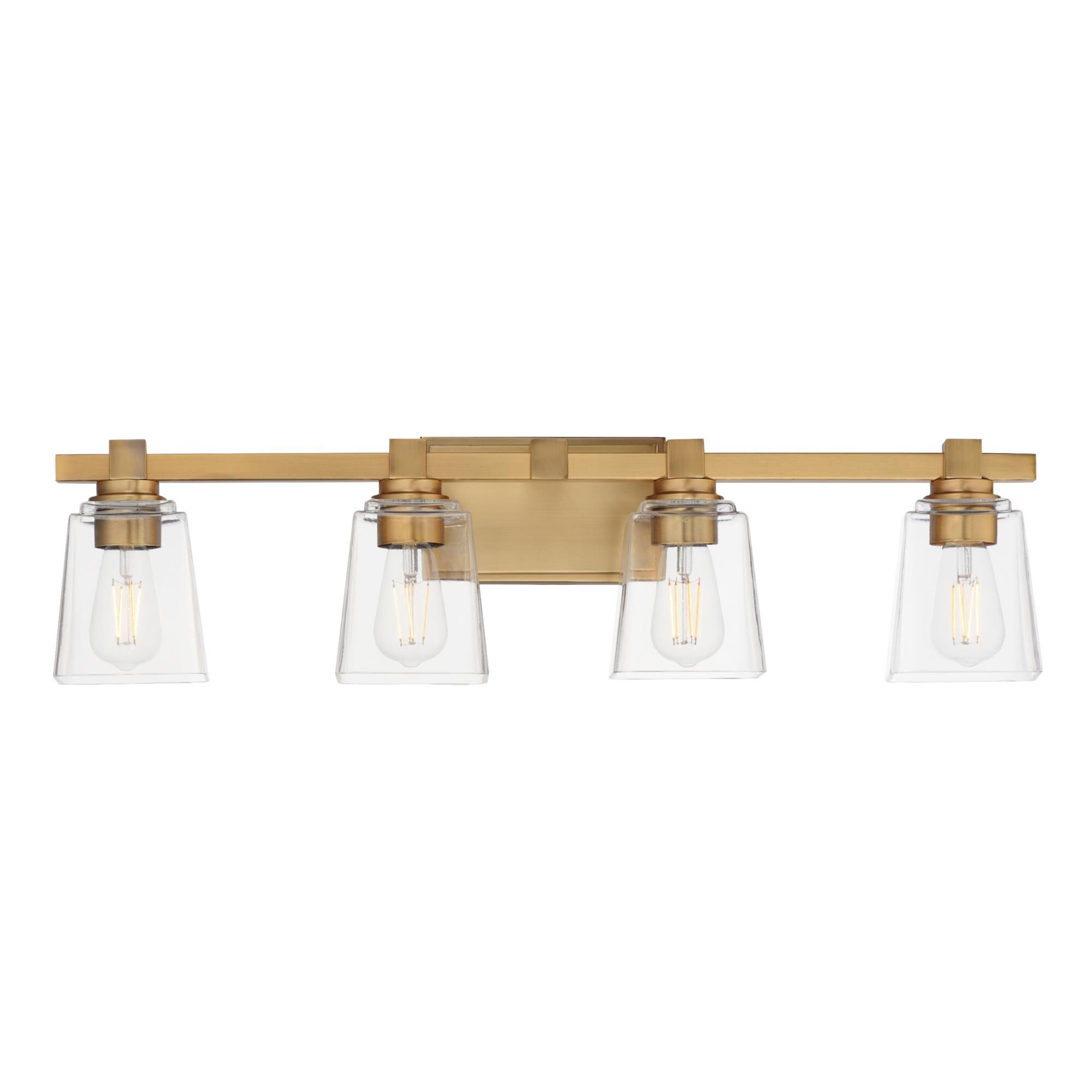 Shown in Natural Aged Brass finish and Clear glass and Glass shade