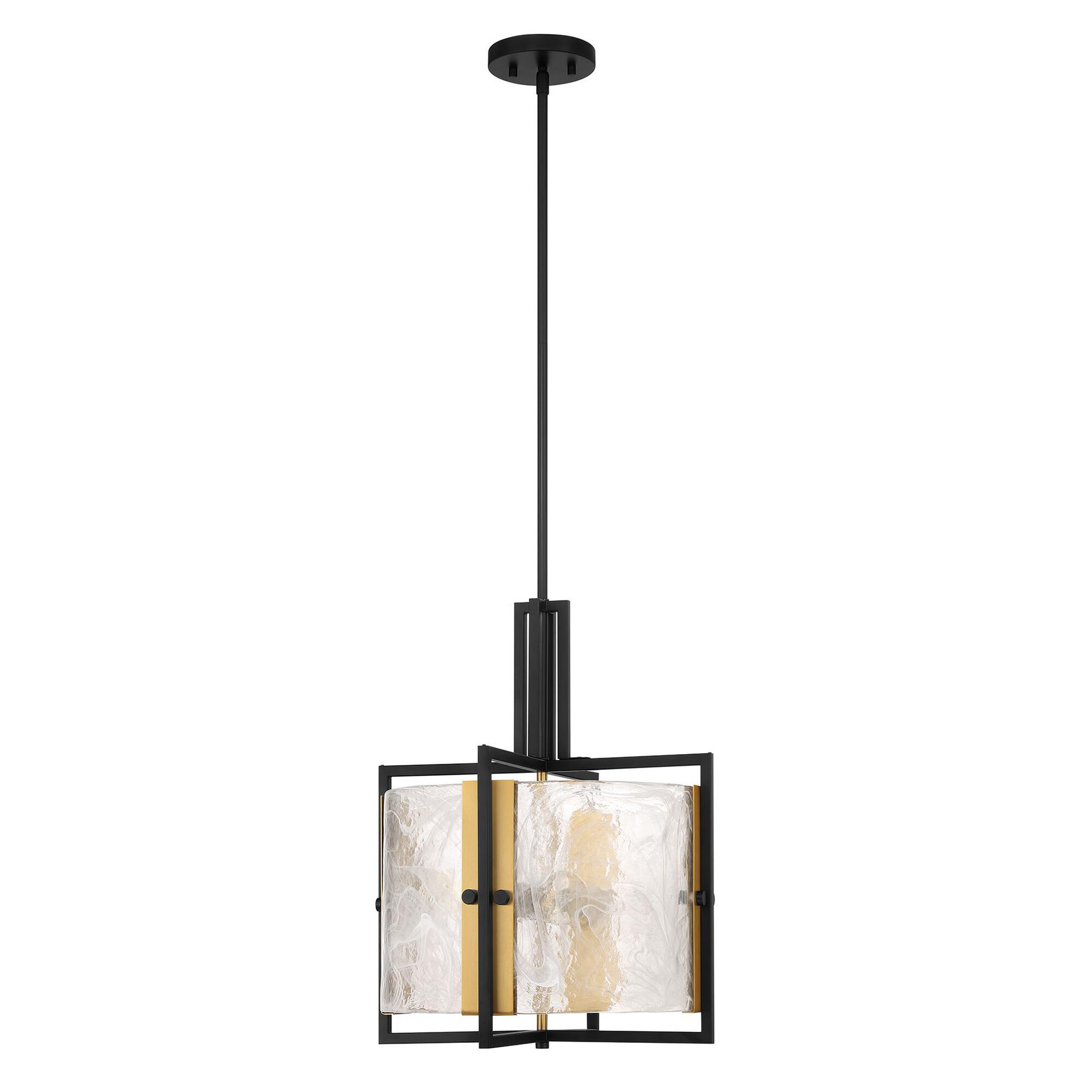 Shown in Matte Black With Warm Brass Accents finish and Strie Piastra glass