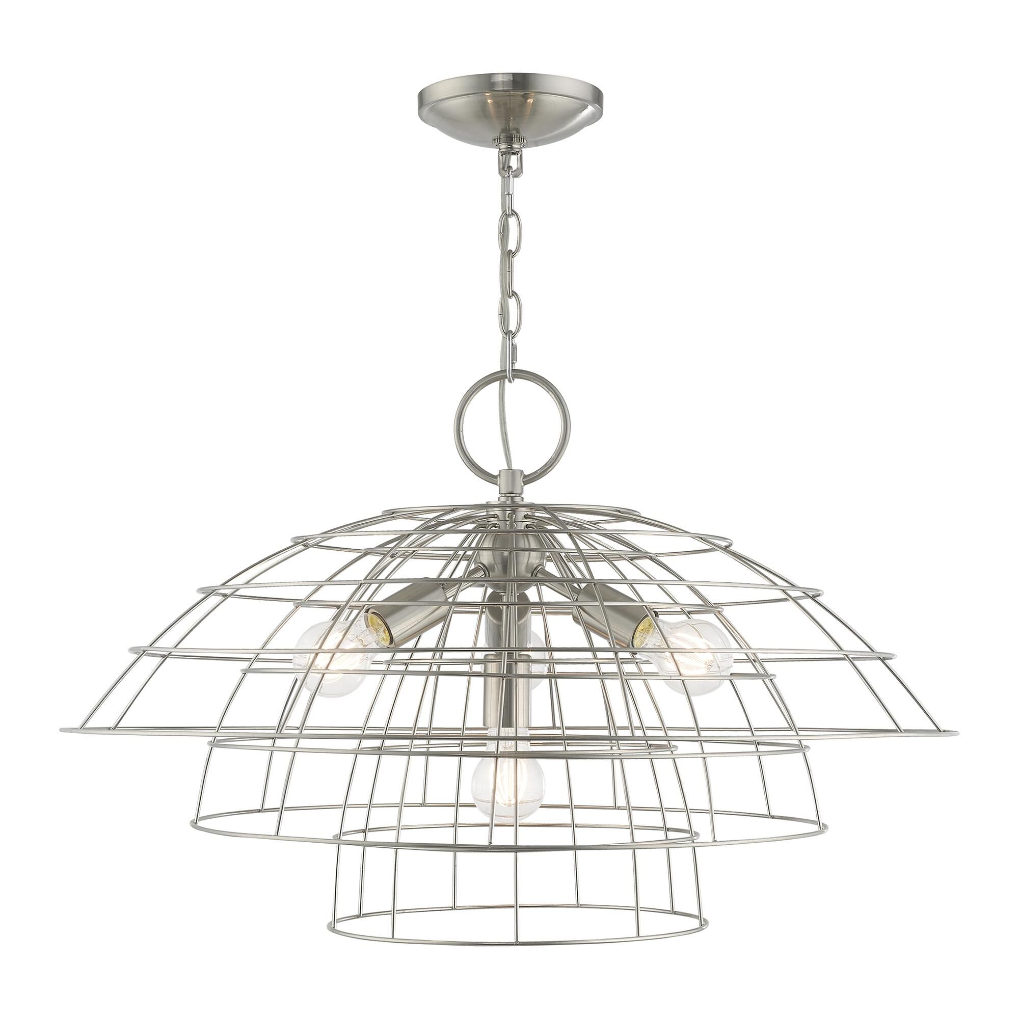 Shown in Brushed Nickel finish and Brushed Nickel Hand Crafted Steel Wire Cage shade