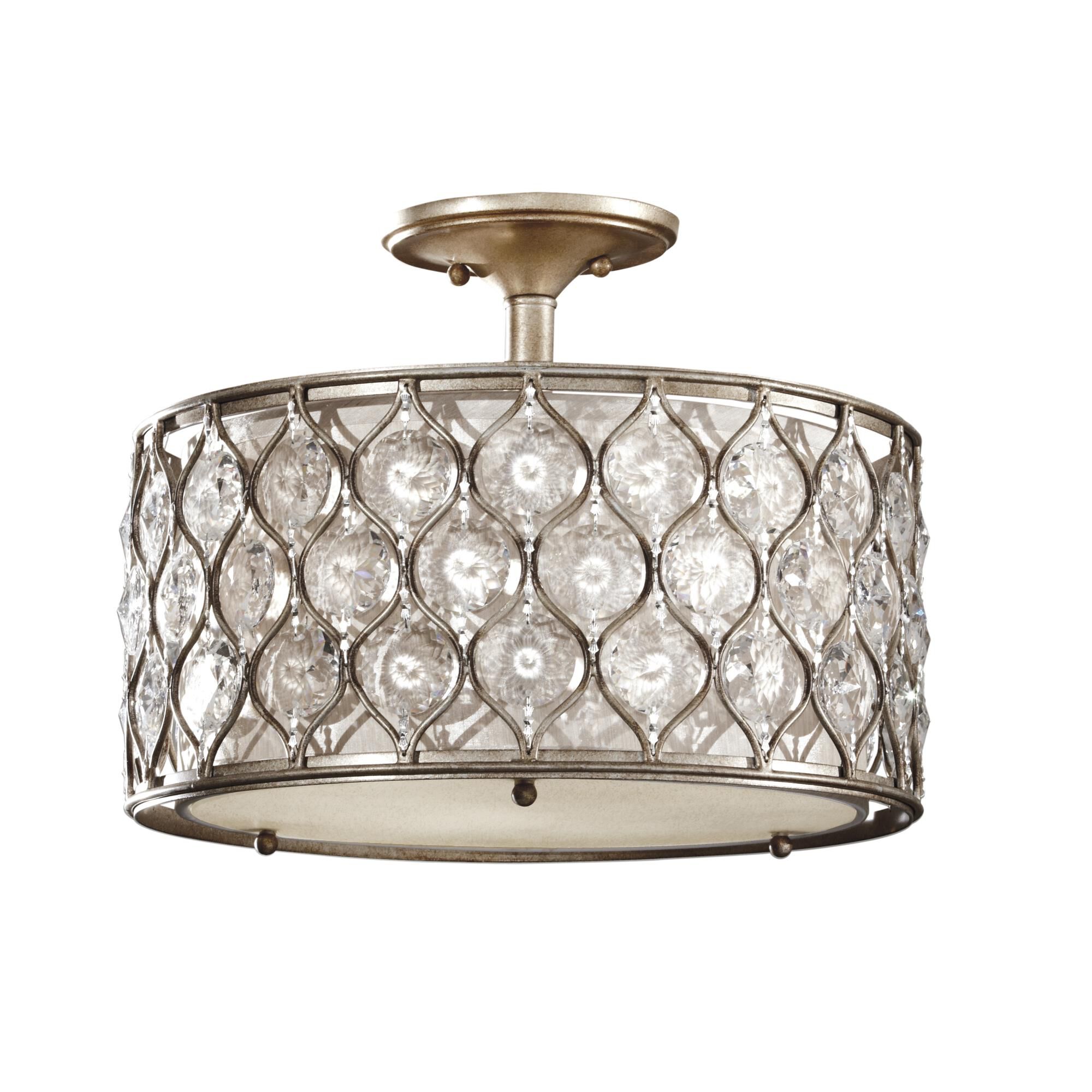 Shown in Burnished Silver finish and Beige Fabric shade