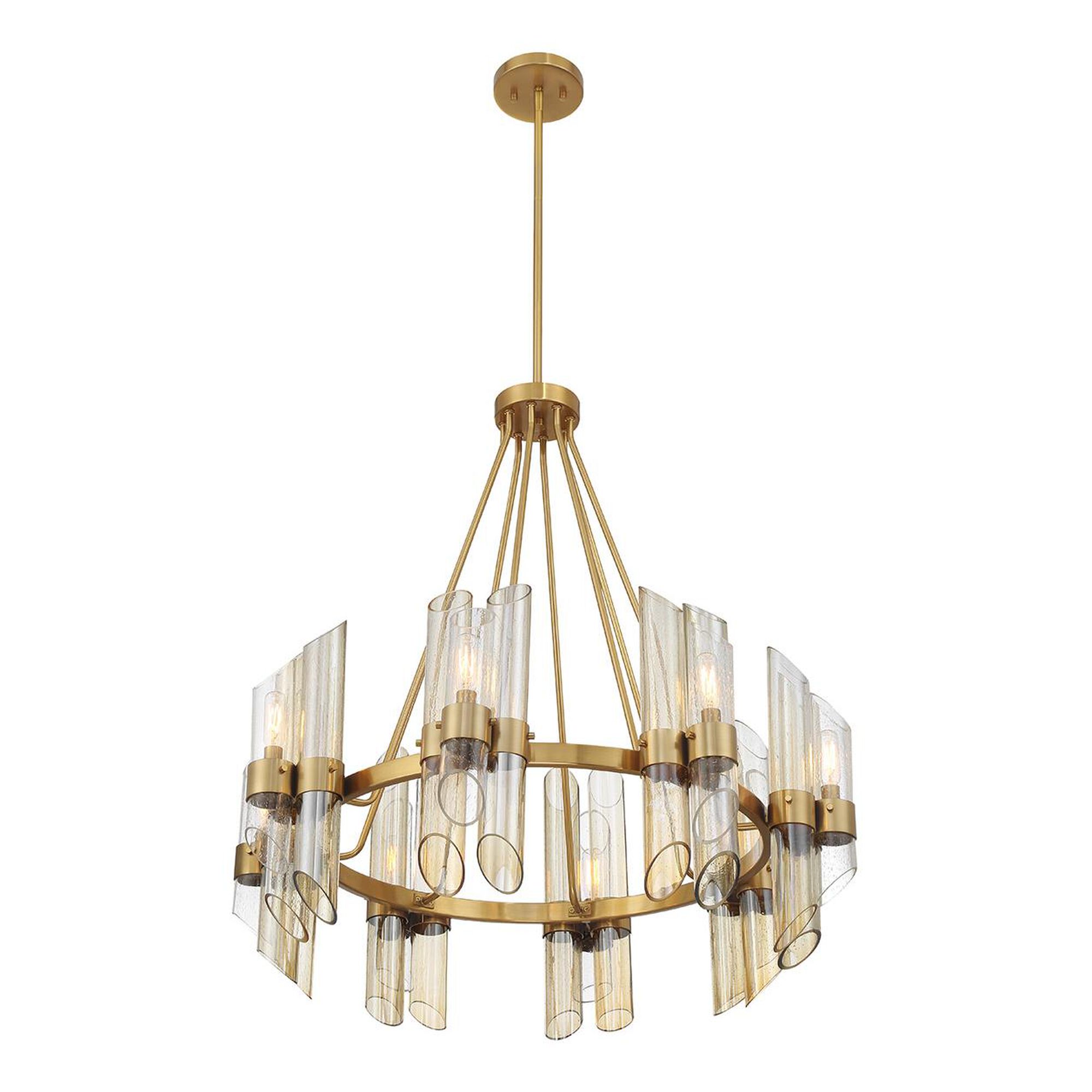 Shown in Warm Brass finish and Clear, Champagne And Smoked glass