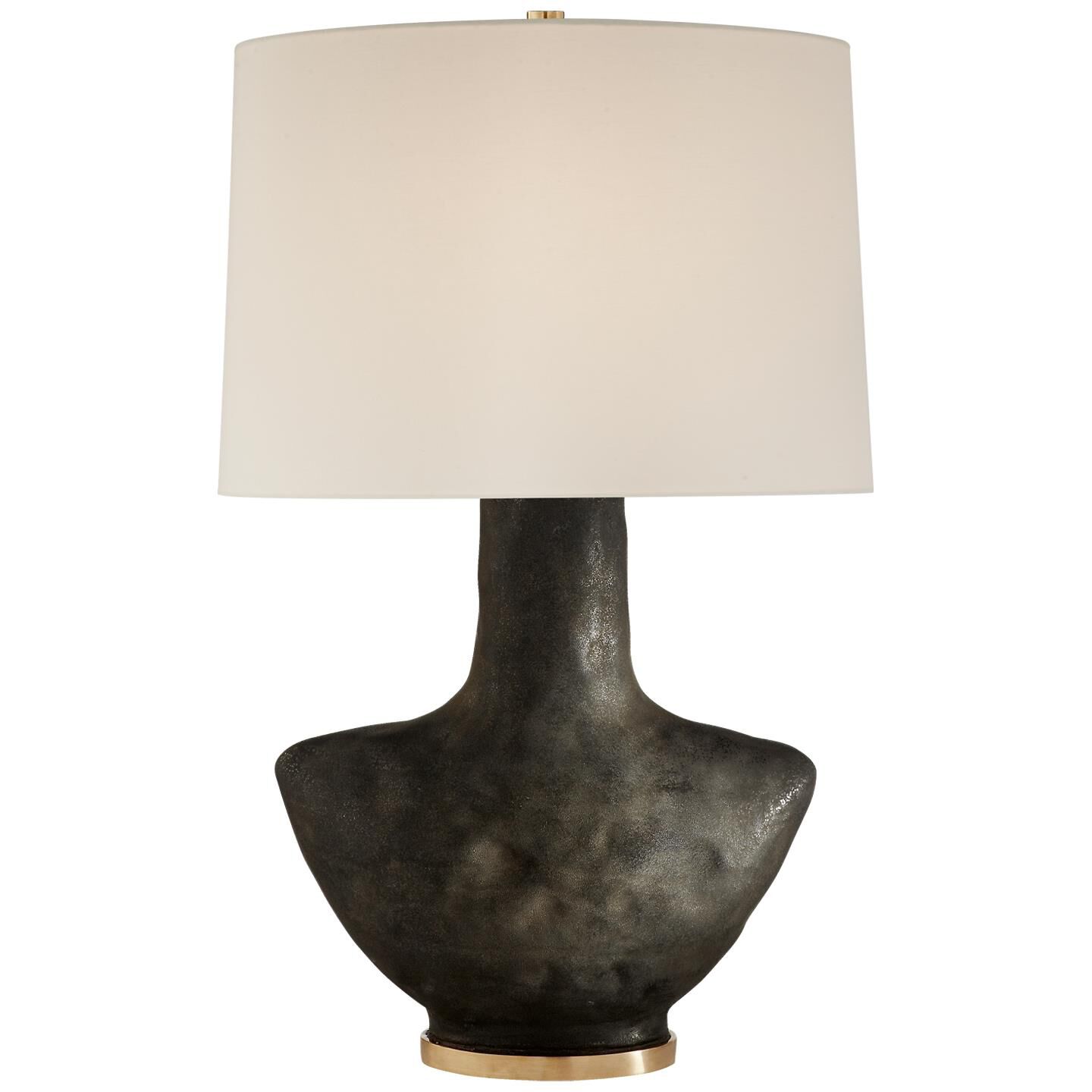 Shown in Stained Black Metallic Porcelain finish and Linen Oval shade