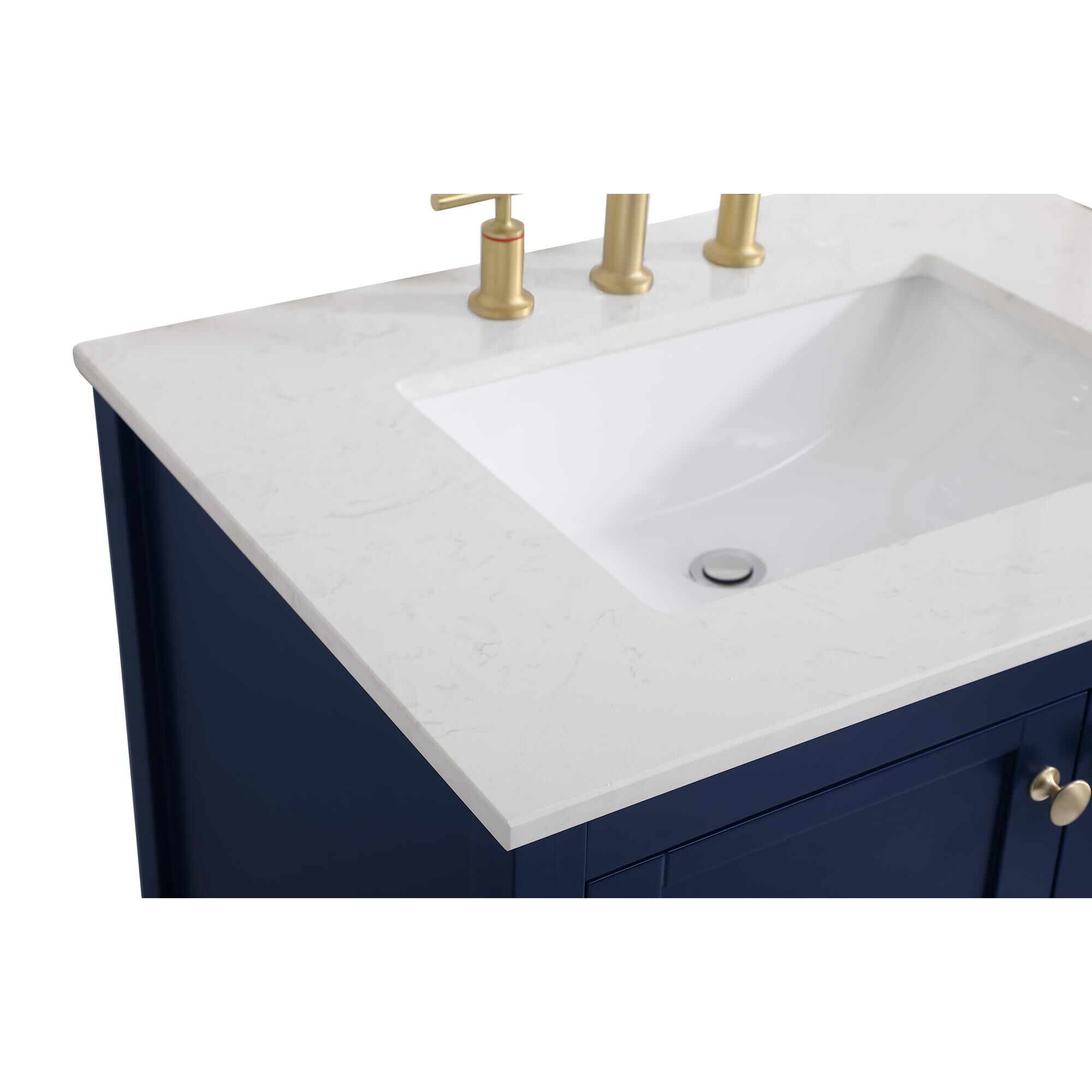 Shown in Blue And Gold With Calacatta Quartz finish