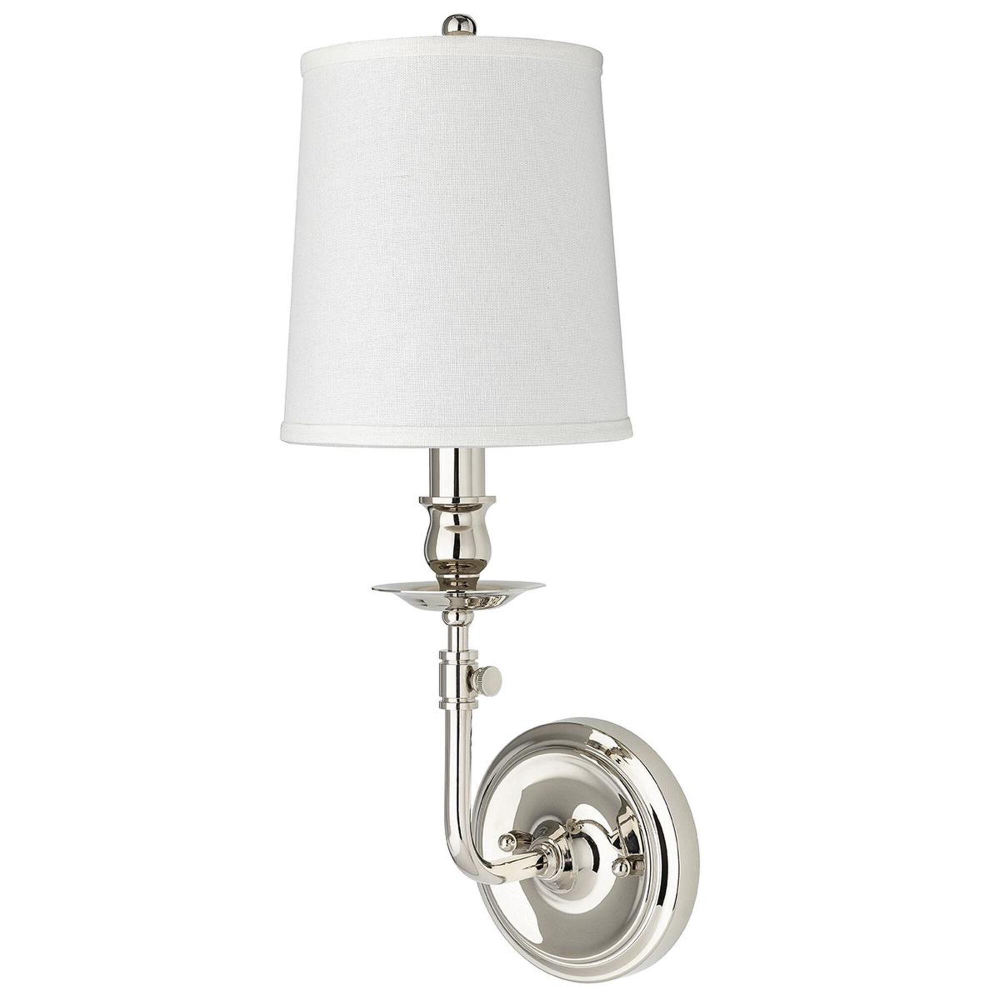 Shown in Polished Nickel finish and Off White Linen shade