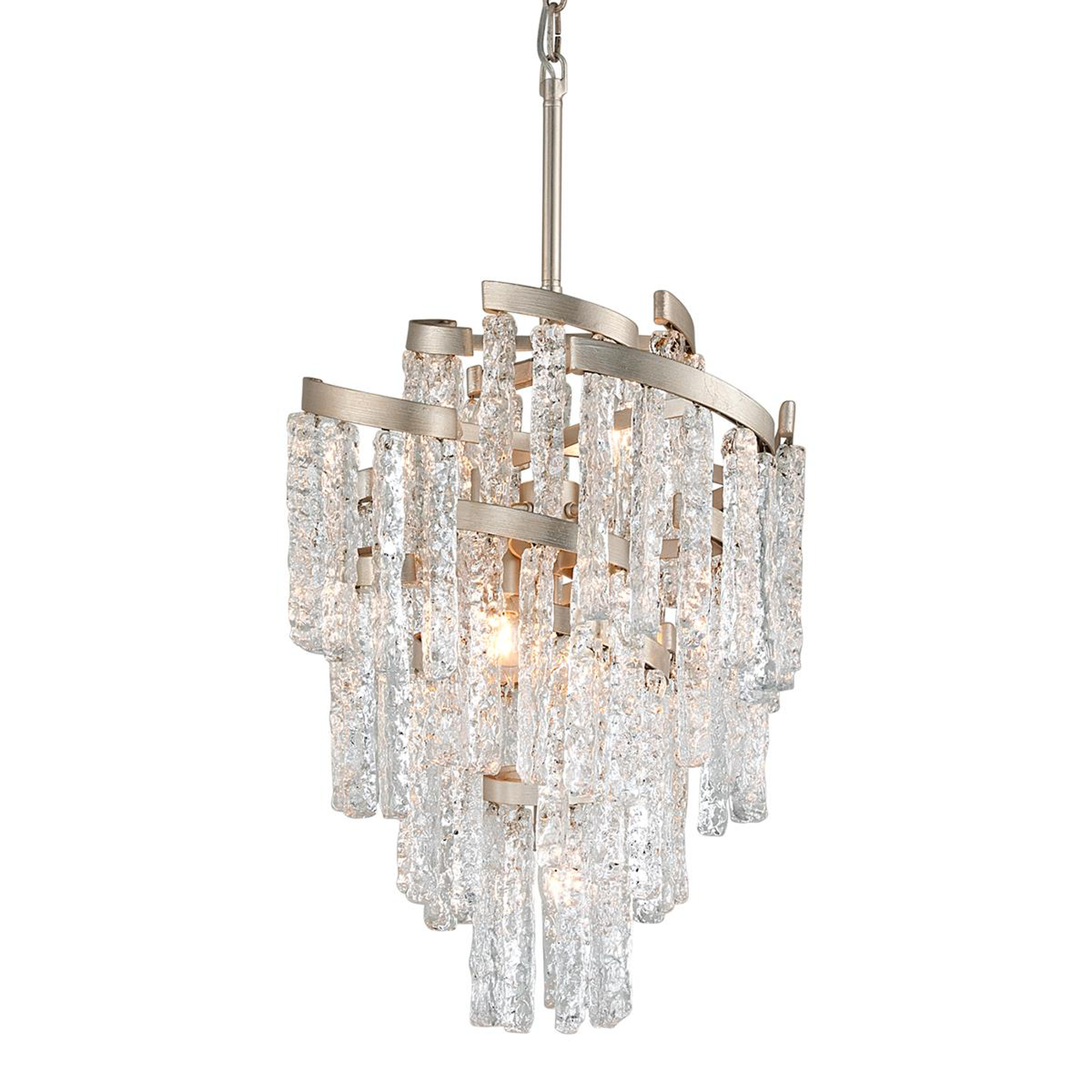 Shown in Modern Silver Leaf finish and Clear glass and Hand-crafted Venetian Glass shade