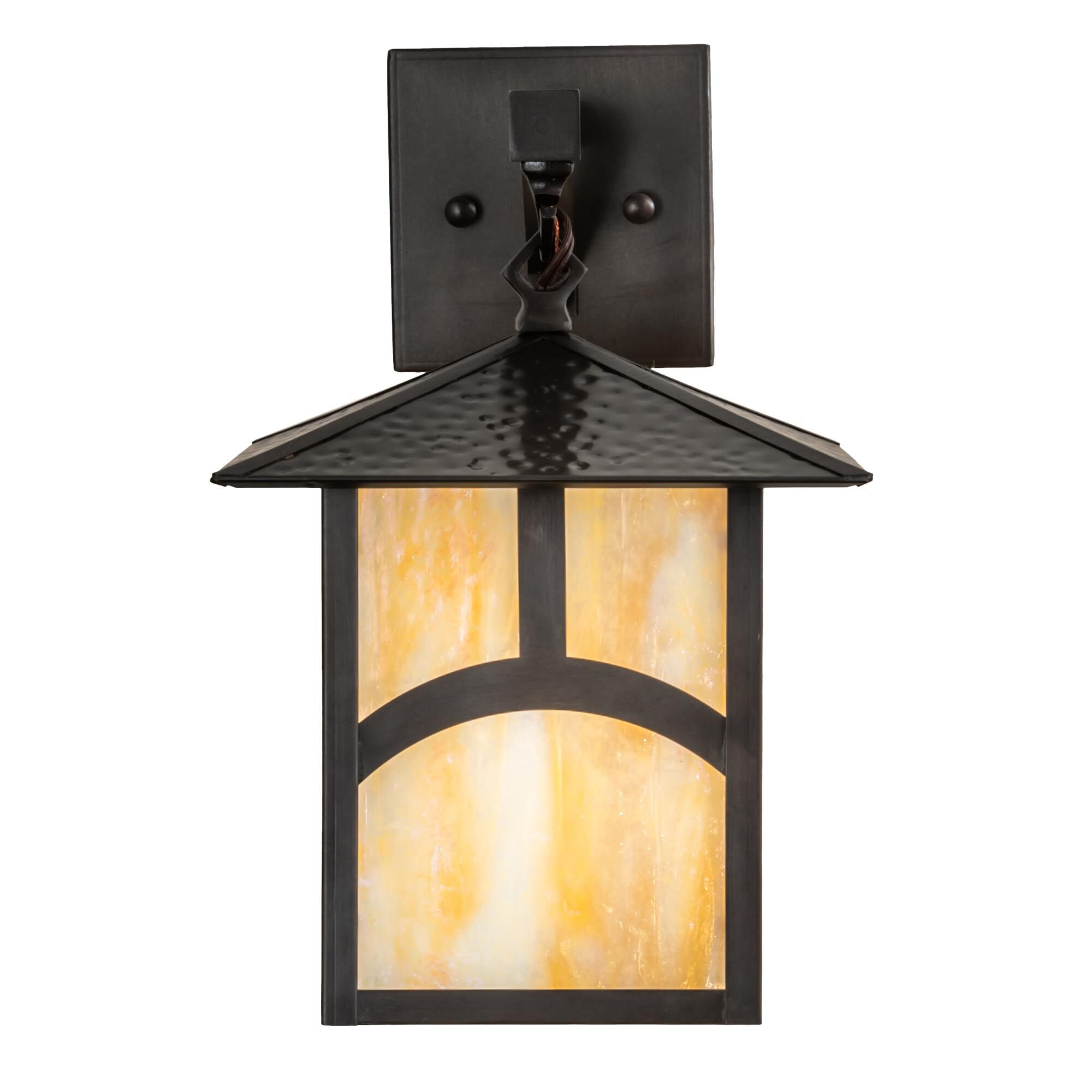 Shown in Craftsman Brown Finish finish and Beige;Iridescent glass